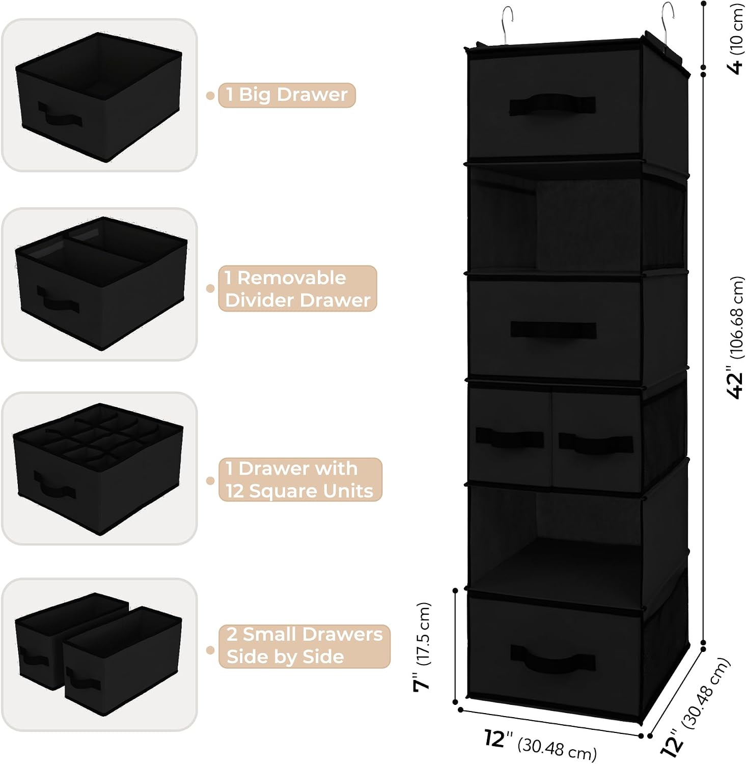 Thumbnail 2 de GRANNY SAYS GS4006 6-Shelf Hanging Closet Organizer with Drawers, Black