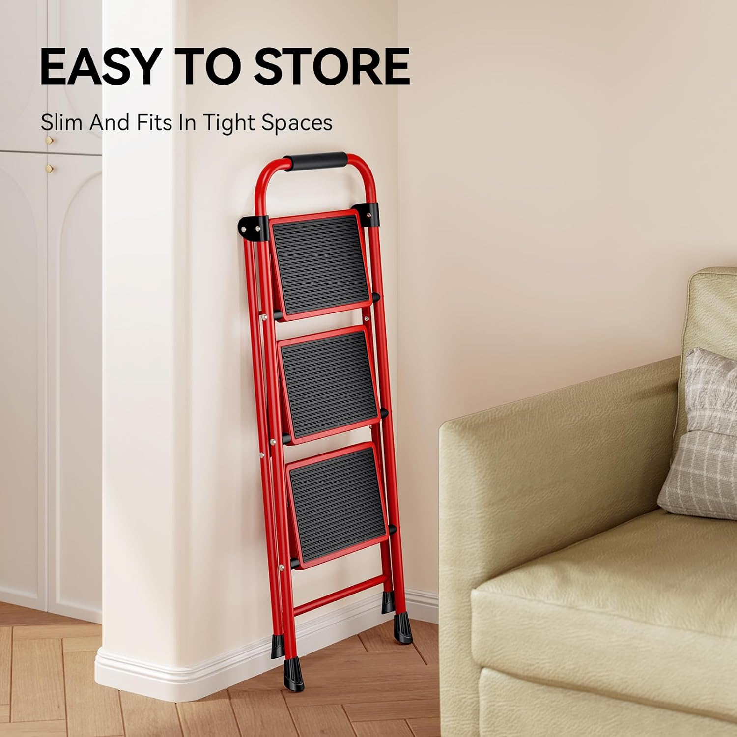 Thumbnail 5 de KINGRACK Folding 3-Step Ladder with Non-Slip Pedals