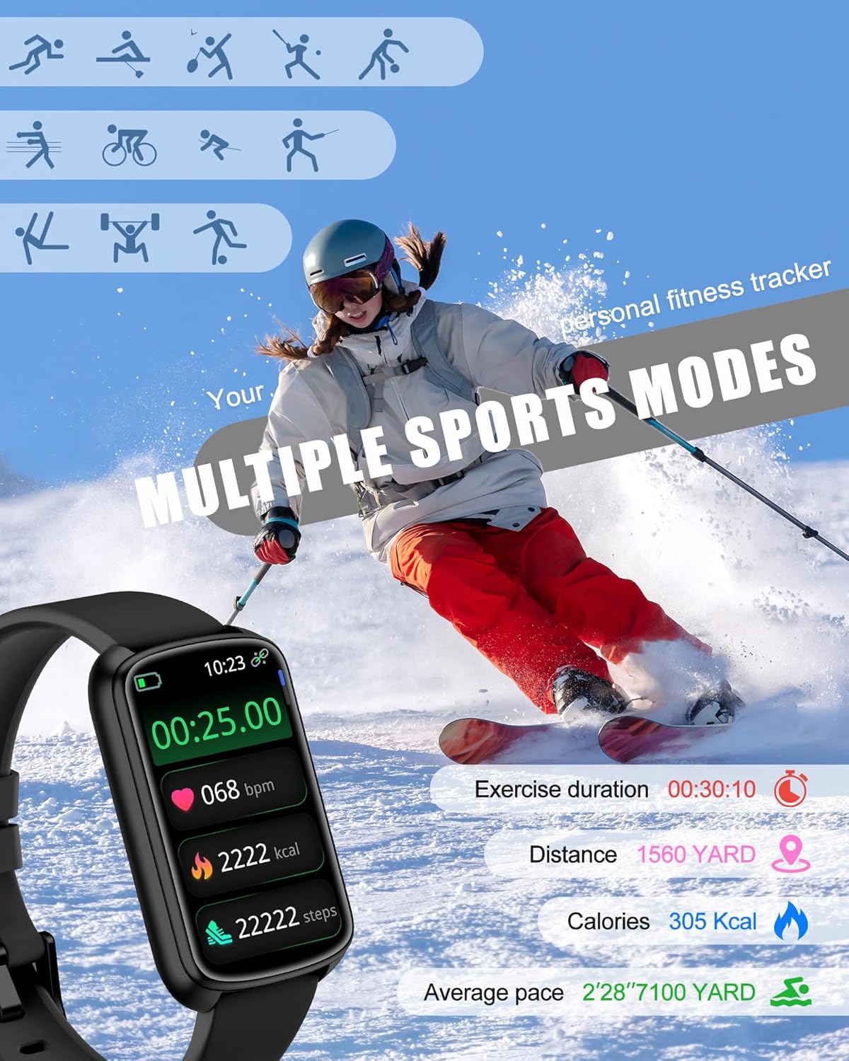 Thumbnail 3 de Fitness Tracker Smart Watch for Women and Men with 24/7 Health Monitoring and IP68 Waterproofing