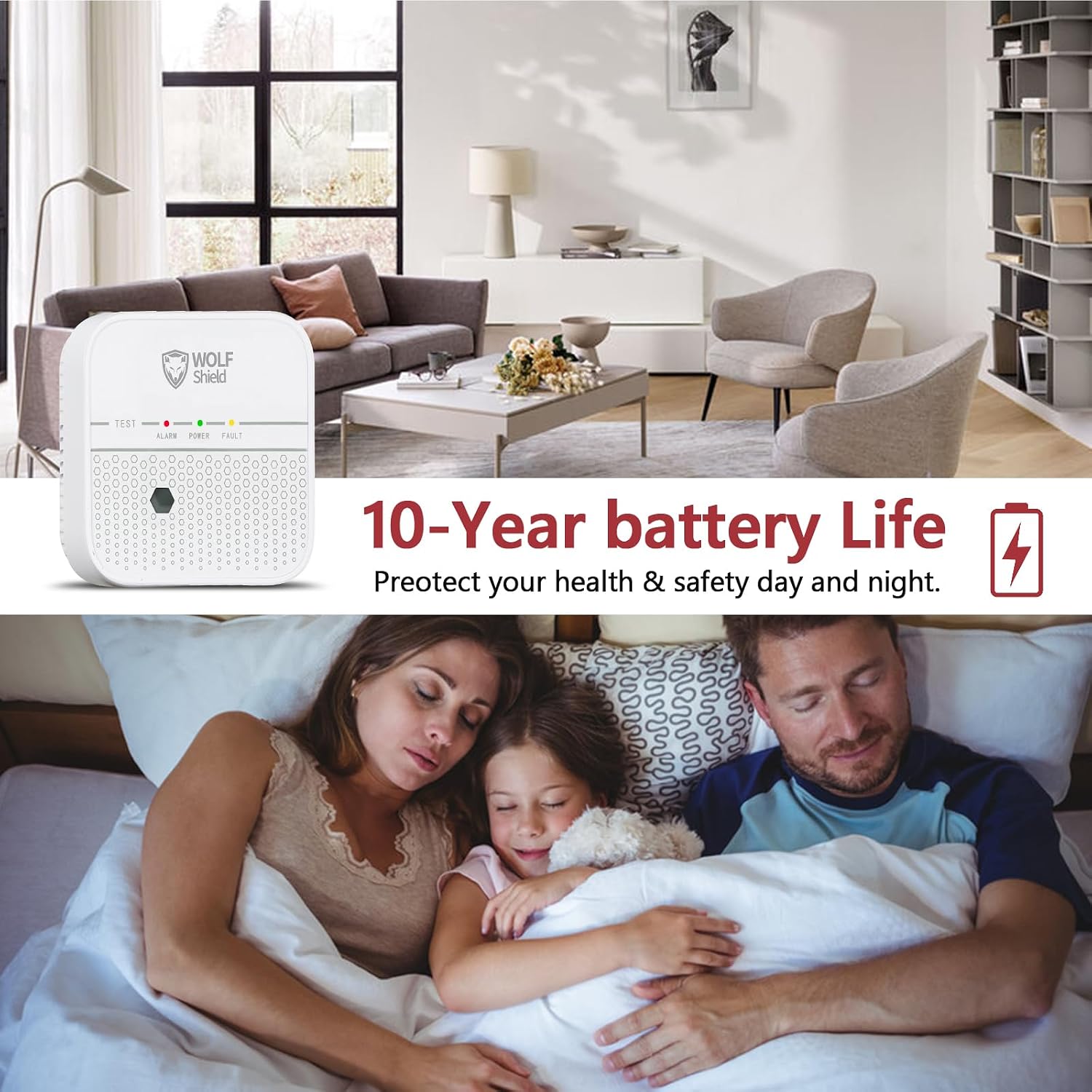 Detalle 2 de WOLF SHIELD Carbon Monoxide Detector 10‑year alarm 📟