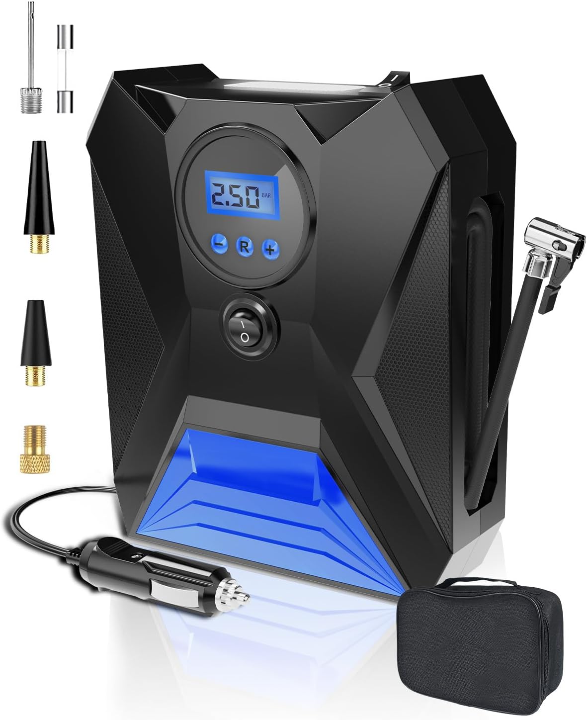 Detalle de Onalix Gonfleur Pneus Voiture Portable 12V – Gonflage rapide avec écran LCD et arrêt automatique (Bleu)