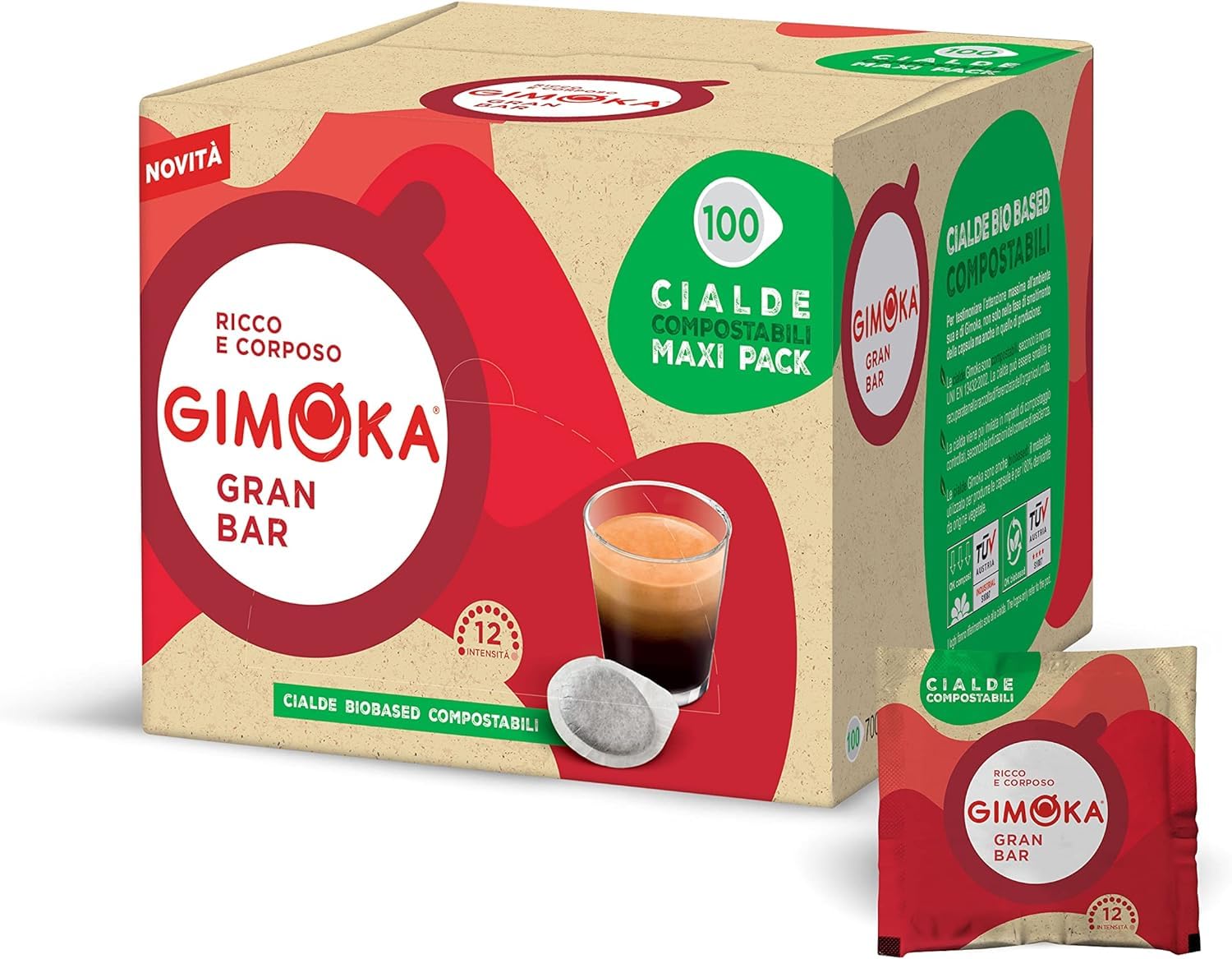 Detalle de Gimoka Kompostierbare Kaffeepads Gran Bar Intensität 12 – ESE 44 mm kompatibel