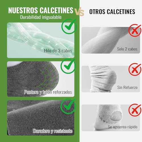 Detalle de Effeet: Pack de 10 pares de calcetines tobilleros de bambú para hombre y mujer (43–46) – transpirables y antiolor