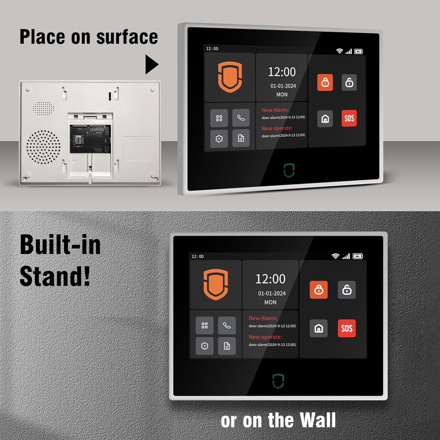 Detalle de Wolf Guard WT4F-W06 Allarme domestico 4G + WiFi touchscreen da 7" con sirena solare 110 dB e rilevatore di movimento