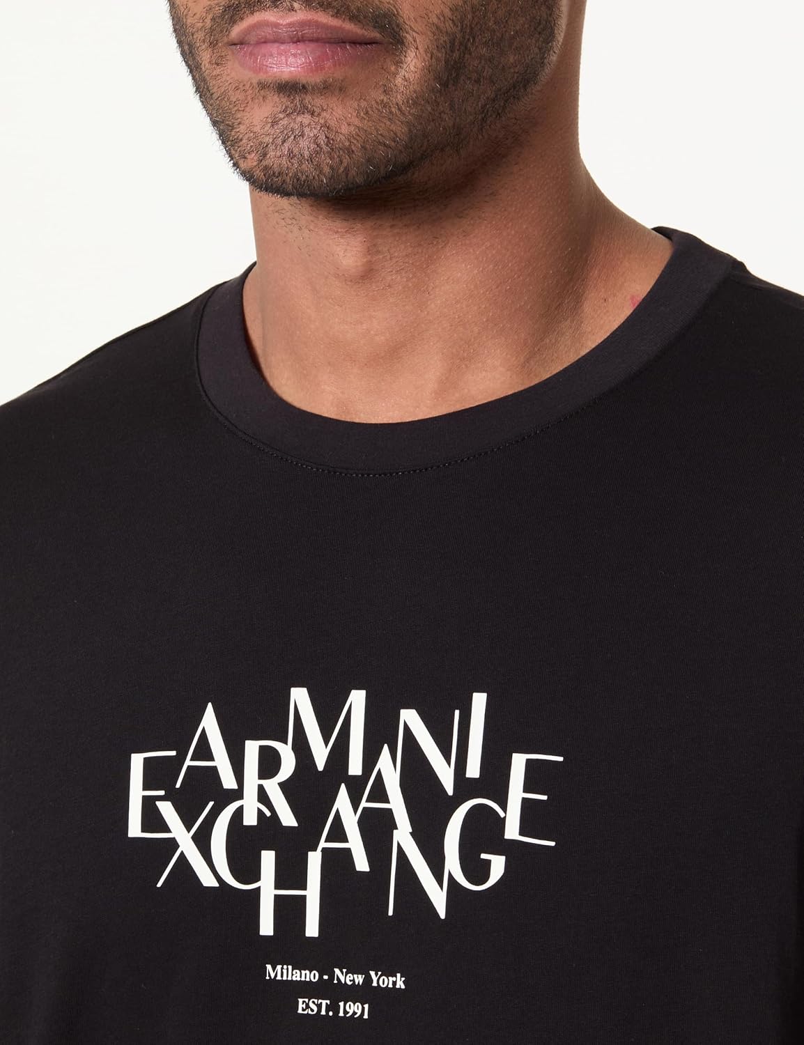 Detalle de Armani Exchange 3D Printed Front Logo Plain T-Shirt Uomo – Cotone 100%