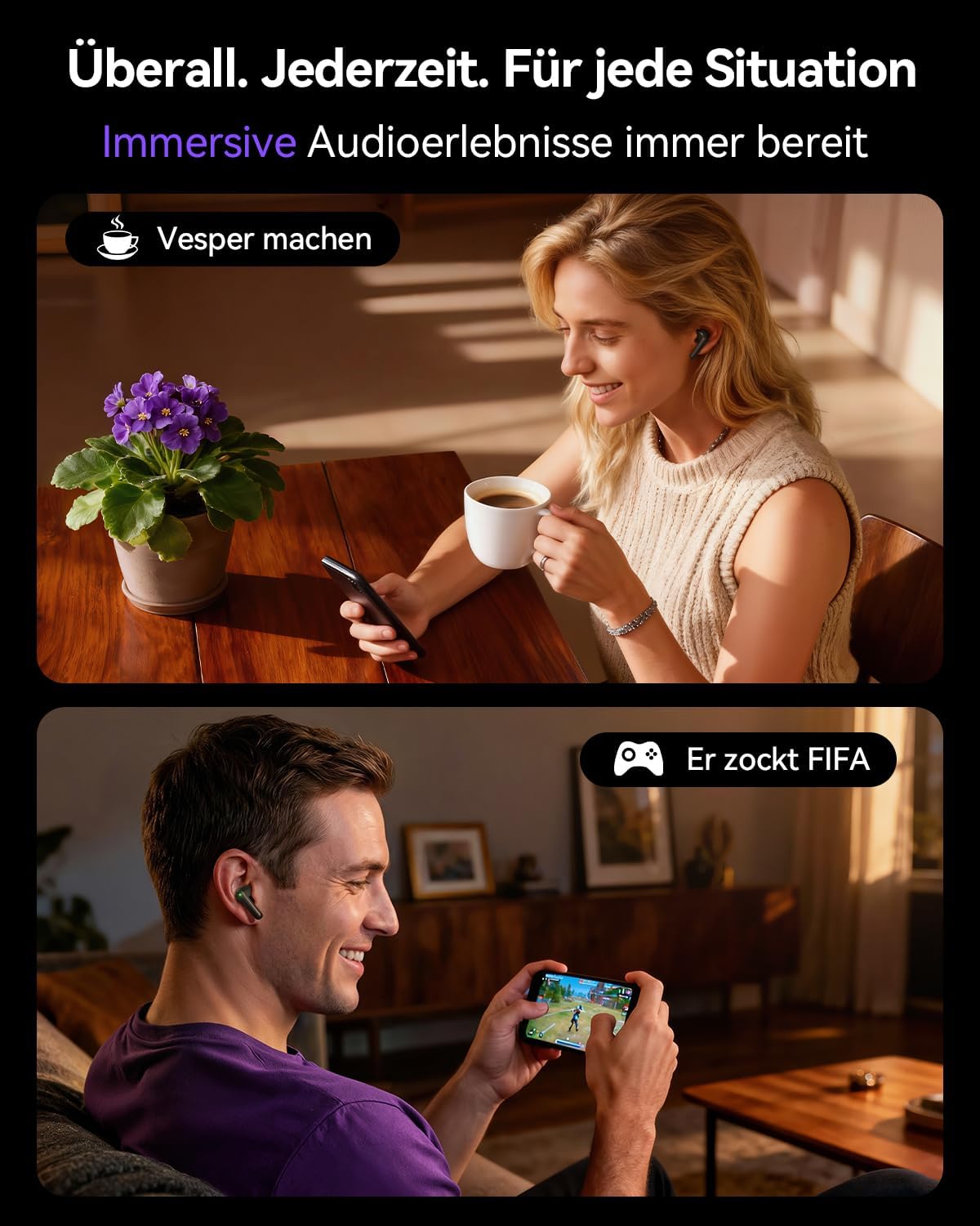 Thumbnail 6 de Kabellose In-Ear Bluetooth-Kopfhörer mit ANC, Touch-LED-Display im Ladecase & Bluetooth 5.4 (schwarz)