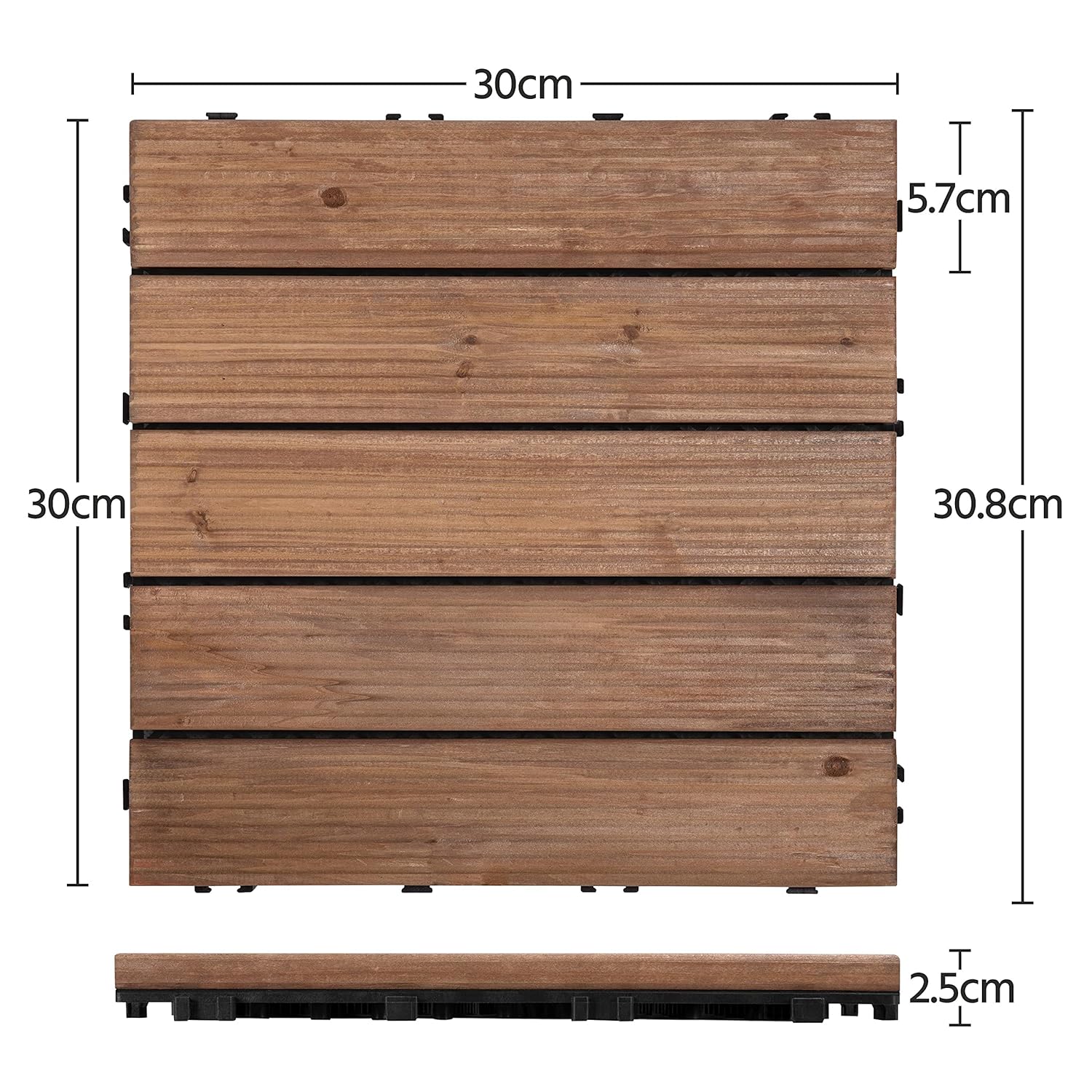 Thumbnail 1 de Yaheetech Piastrelle Esterno 30x30 cm – 11 pezzi in legno per pavimento giardino, incastro, marrone scuro