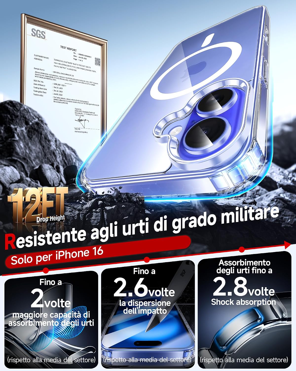 Detalle de LeYi Cover Magnetica Trasparente per iPhone 16 con 2 Vetri Temperati – Compatibile MagSafe