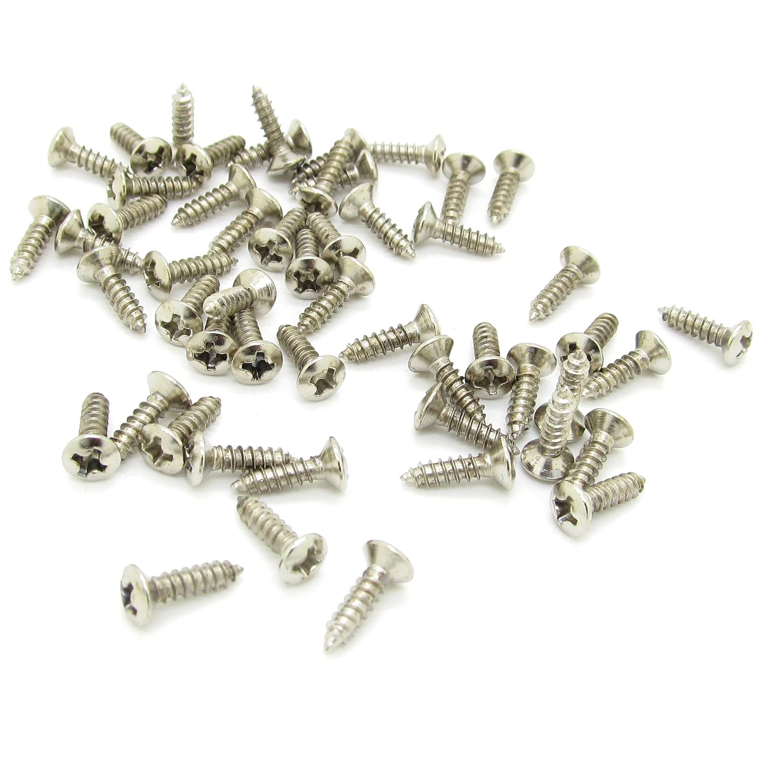 Detalle de JIUWU CA-LSYS082 Guitar Pickguard Screws, Chrome, 2 mm x 12 mm, 100-Pack