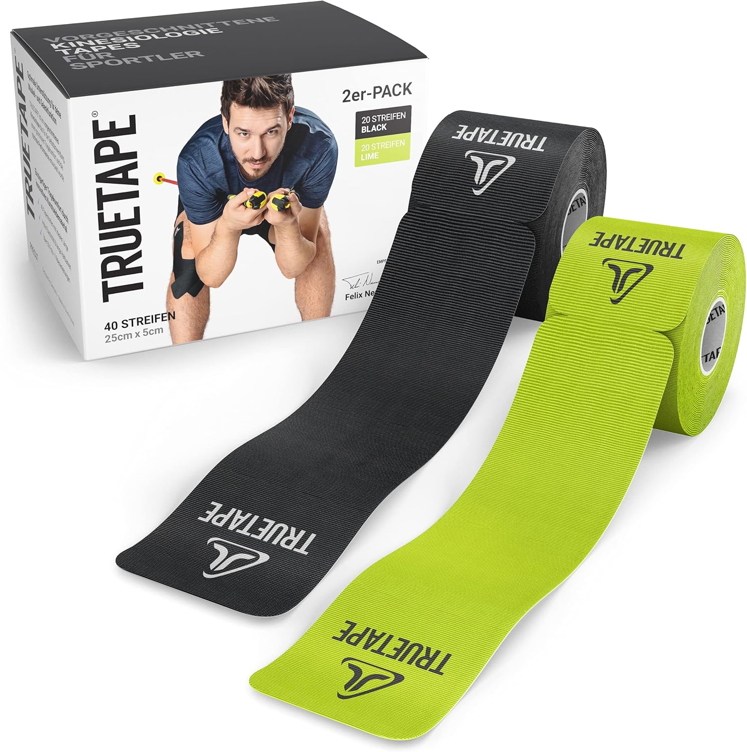 Thumbnail 5 de TRUETAPE Kinesiotape PRO Precut DUO-Pack – 2 x 20 vorgeschnittene Streifen (25 cm x 5 cm) – Wasserfeste & Elastische Kinesiotapes – Blau & Pink