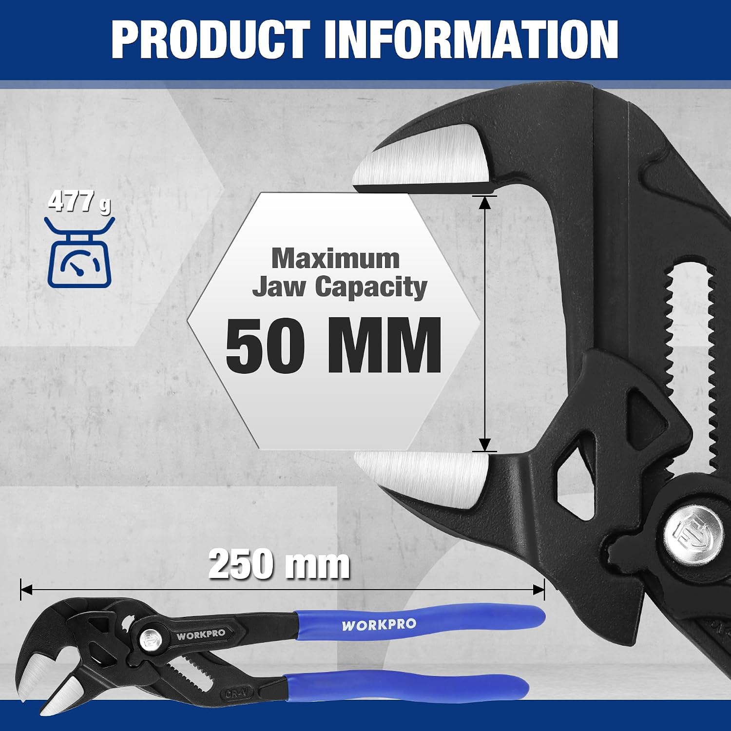 Detalle 2 de WORKPRO 250 mm Adjustable Pliers Wrench