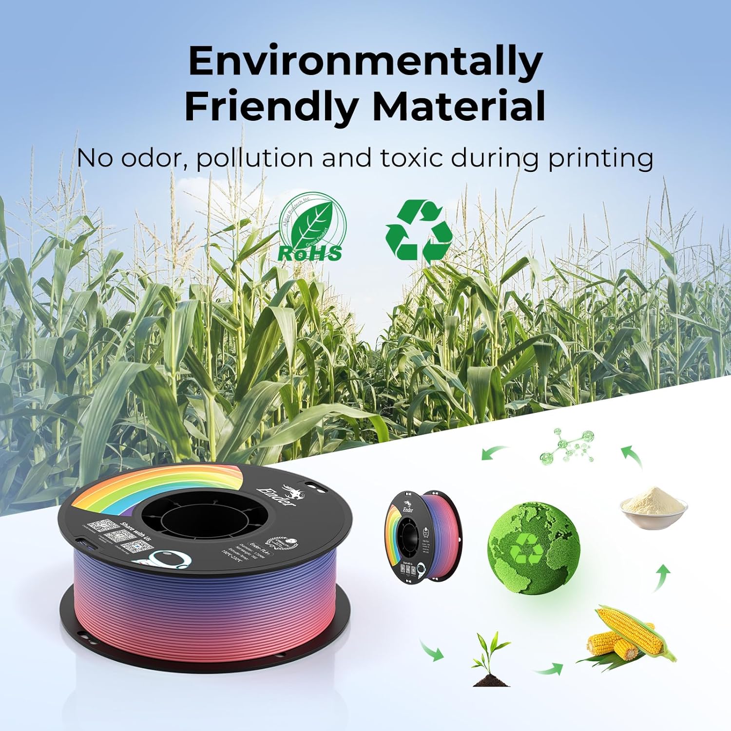 Thumbnail 4 de Creality Filamento PLA 1,75 mm PLA+ per stampante 3D e penna 3D, bobina da 1 kg (multicolore), precisione ± 0,02 mm