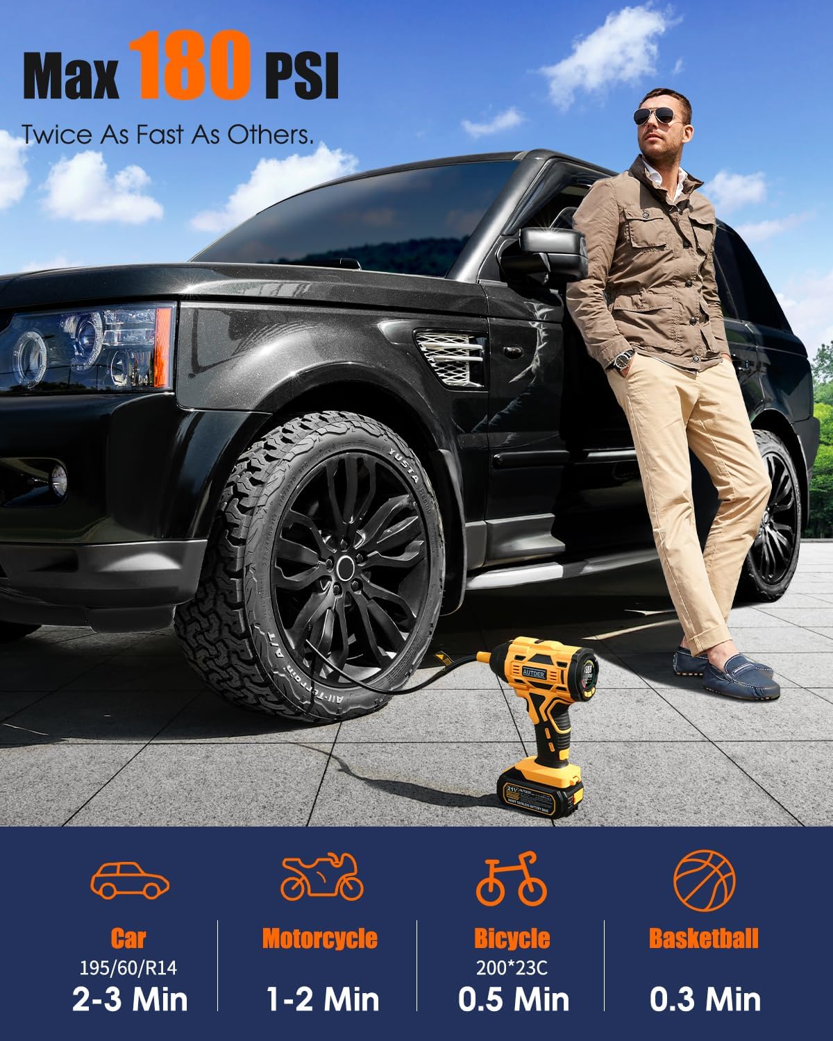 Detalle de AUTDER Cordless Tyre Inflator 21V 180 PSI