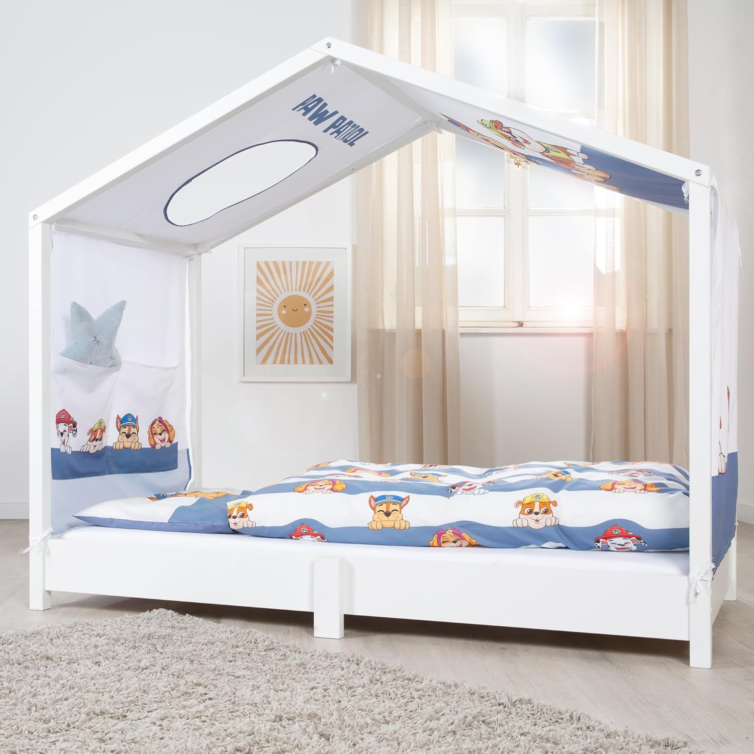 Thumbnail 6 de roba Bezug für Montessori Hausbetten 70 x 140 cm im Paw Patrol Design – inklusive Dachfenster, Aufbewahrungstaschen und Umbau zum Himmelbett
