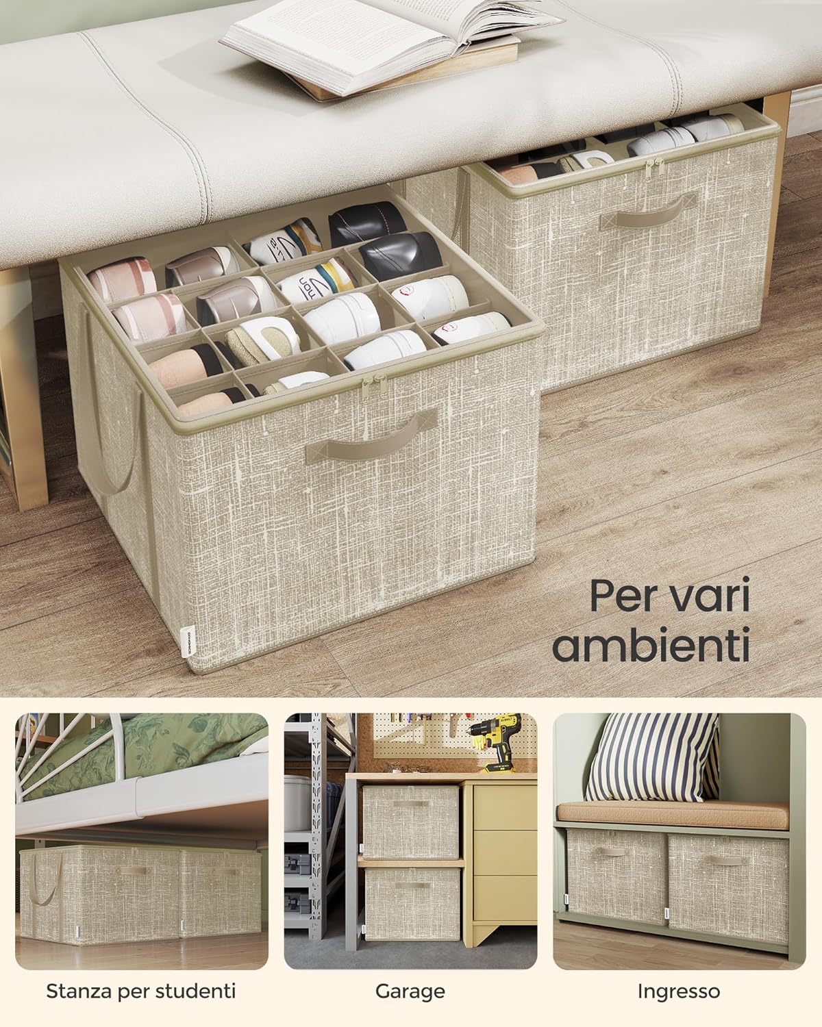 Thumbnail 4 de SONGMICS Organizer Scarpe con coperchio trasparente, set da 2 scatole fino a 16 paia (beige cappuccino) LSP602LF01