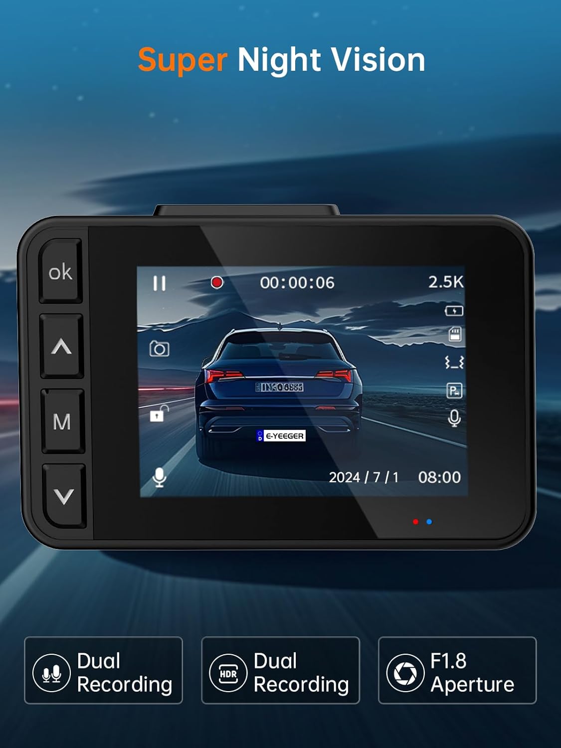 Detalle 1 de E-YEEGER S50 2.5K Dual Dash Cam