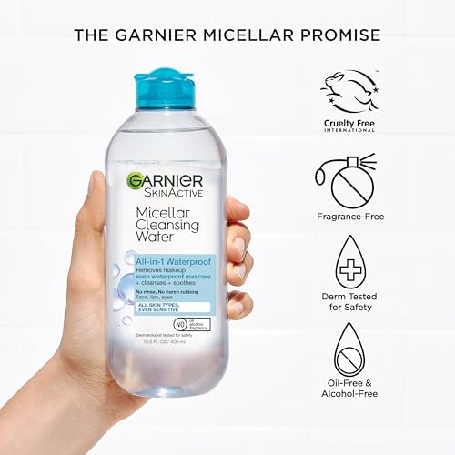 Detalle de Garnier Micellar Water for Waterproof Makeup – Hydrating Cleanser & Remover for Sensitive Skin (400 mL)
