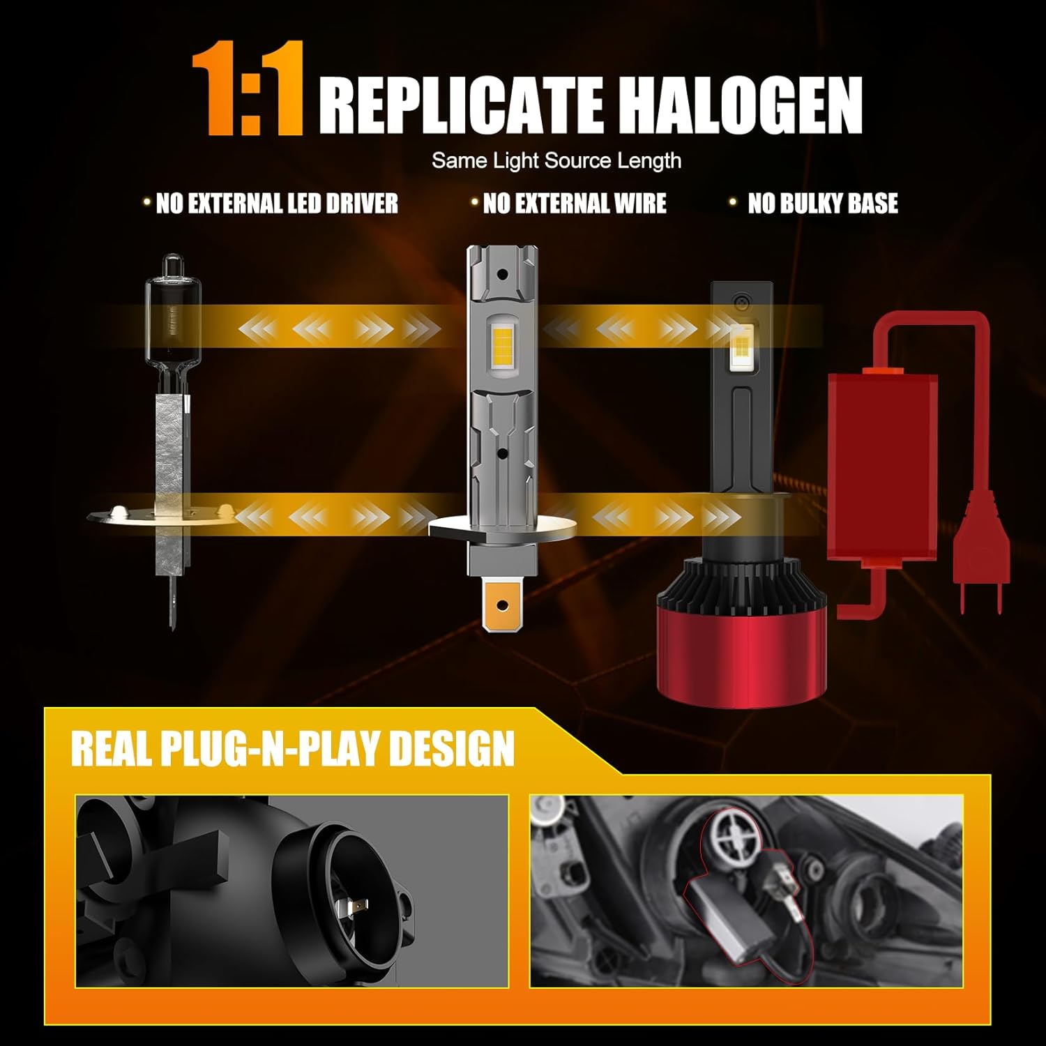 Thumbnail 2 de WAIXINGREN H1 LED Headlight Bulb (26000LM, 6500K) with Fan, Plug and Play, IP68, 1:1 Size – Pack of 2