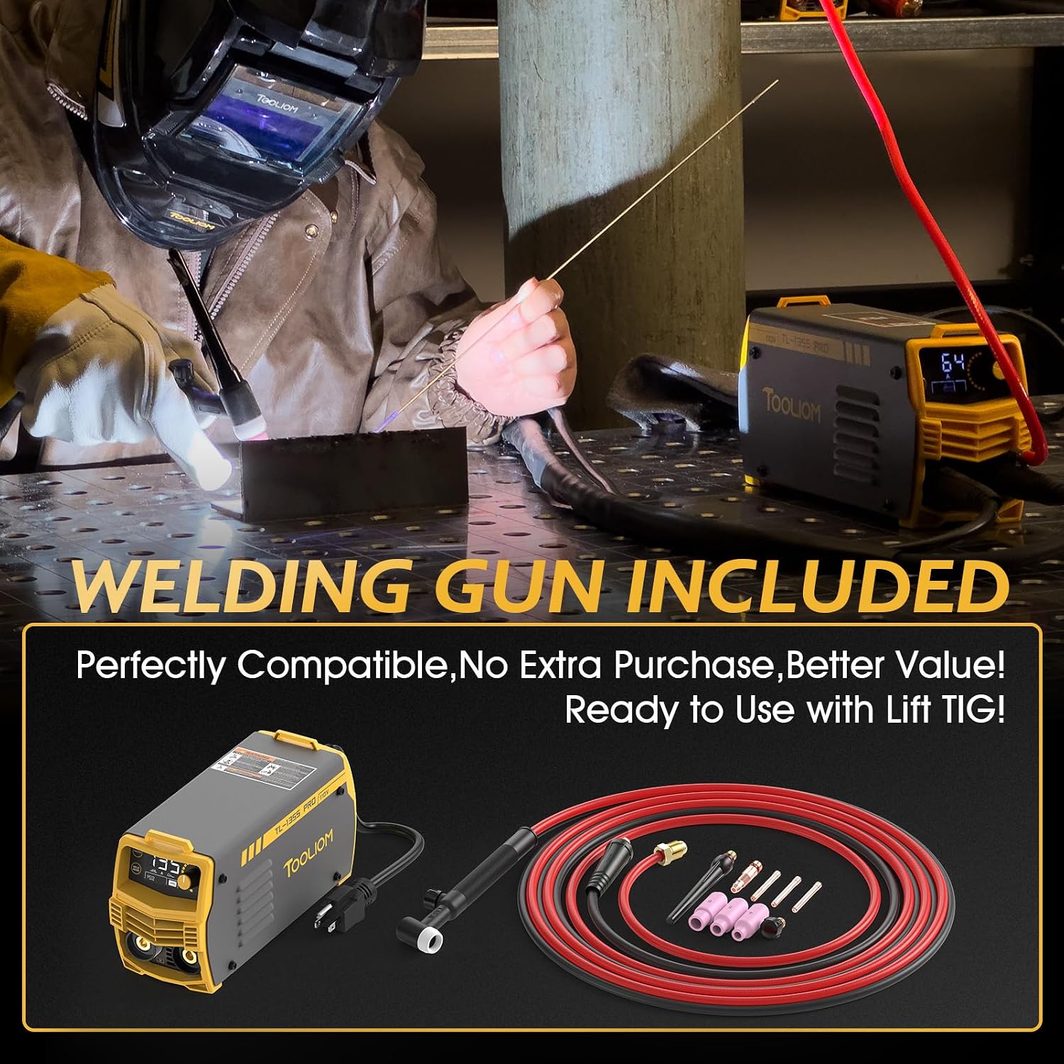 Thumbnail 1 de TOOLIOM 135A Stick/Lift TIG Welder 110V: Portable MMA/ARC with Lift TIG Torch and LCD Display