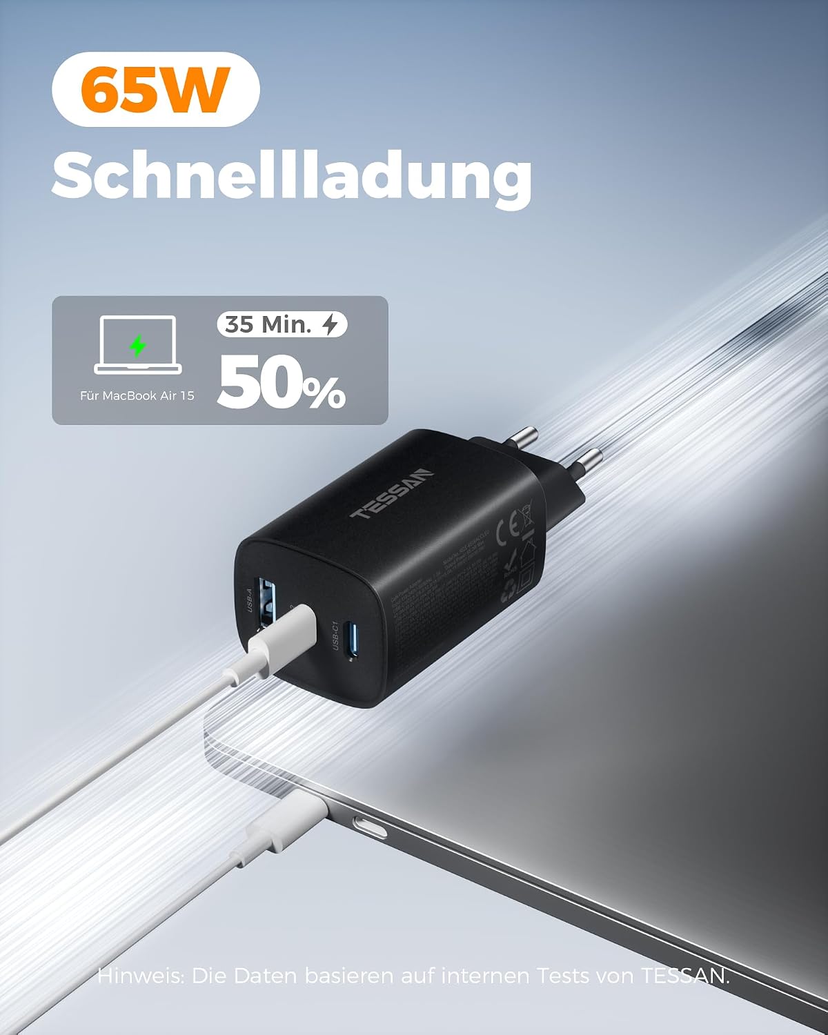 Thumbnail 2 de TESSAN PD 65W USB-C Ladegerät: 3-Port Netzteil für gleichzeitiges Schnellladen unterwegs