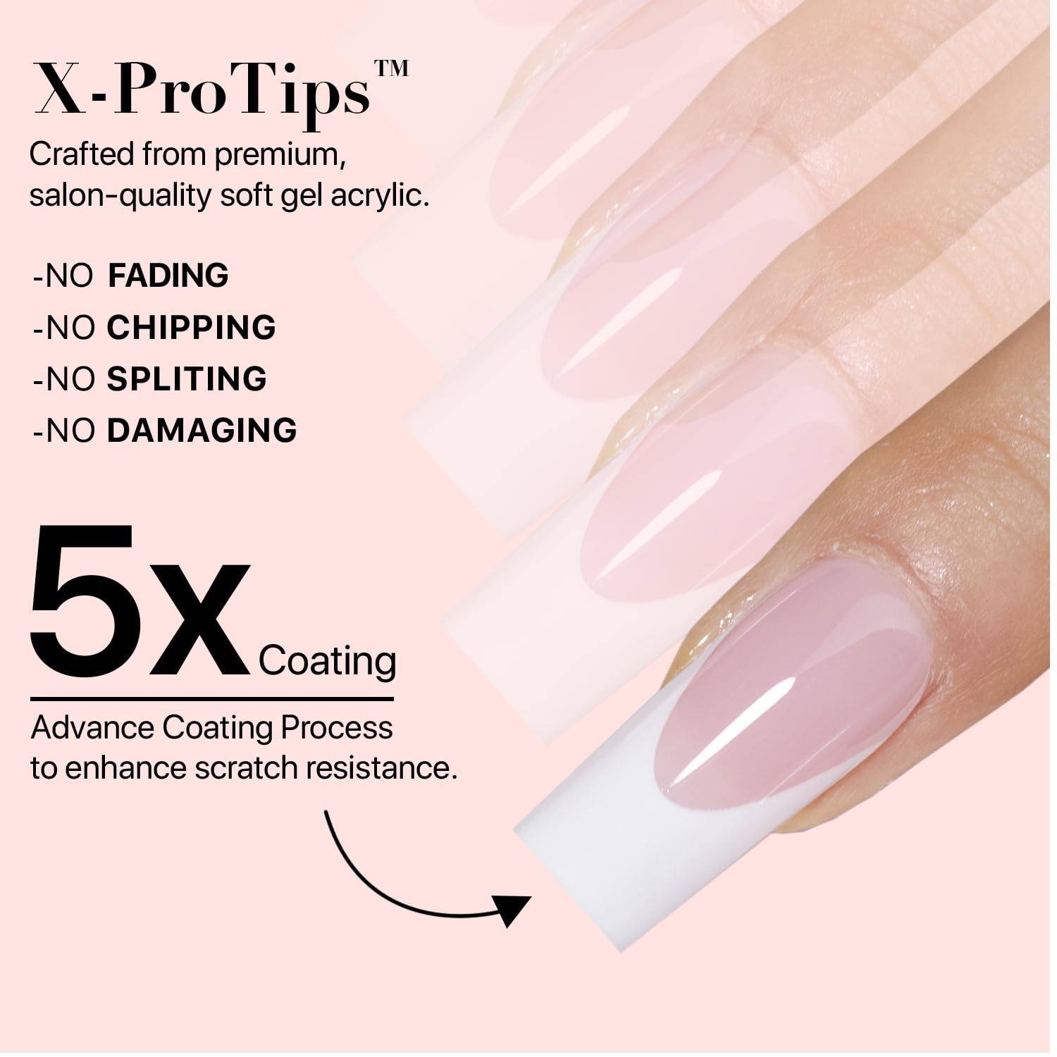 Detalle 2 de SXC Cosmetics French Tip Press On Nails Pink Series (Medium Square) X-Pro Tips Starter Kit