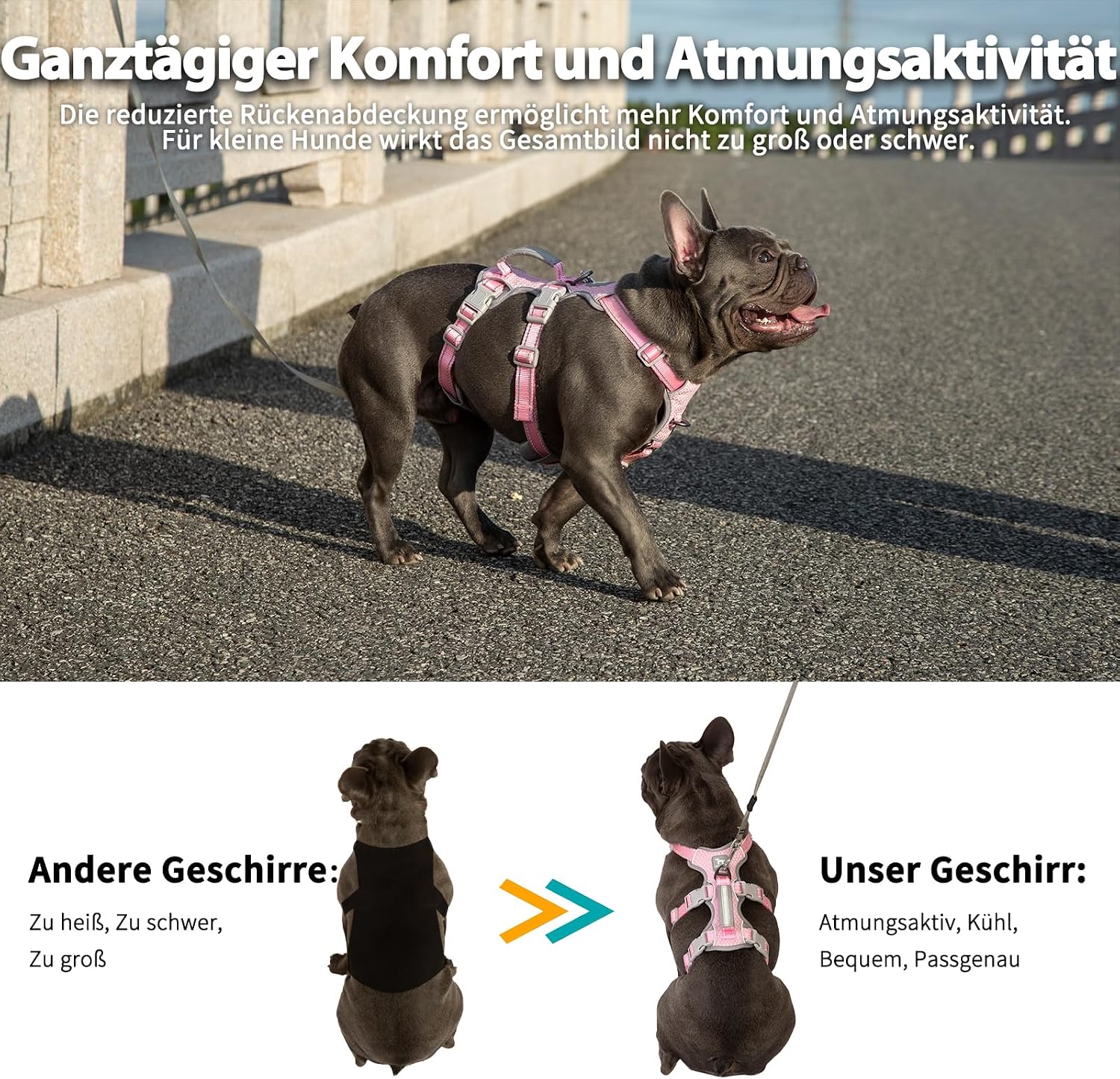 Detalle 2 de Huntboo Hunde-Sicherheitsgeschirr (rosa, S) – ausbruchsicheres reflektierendes Brust-/Weste-Geschirr mit gepolstertem Griff