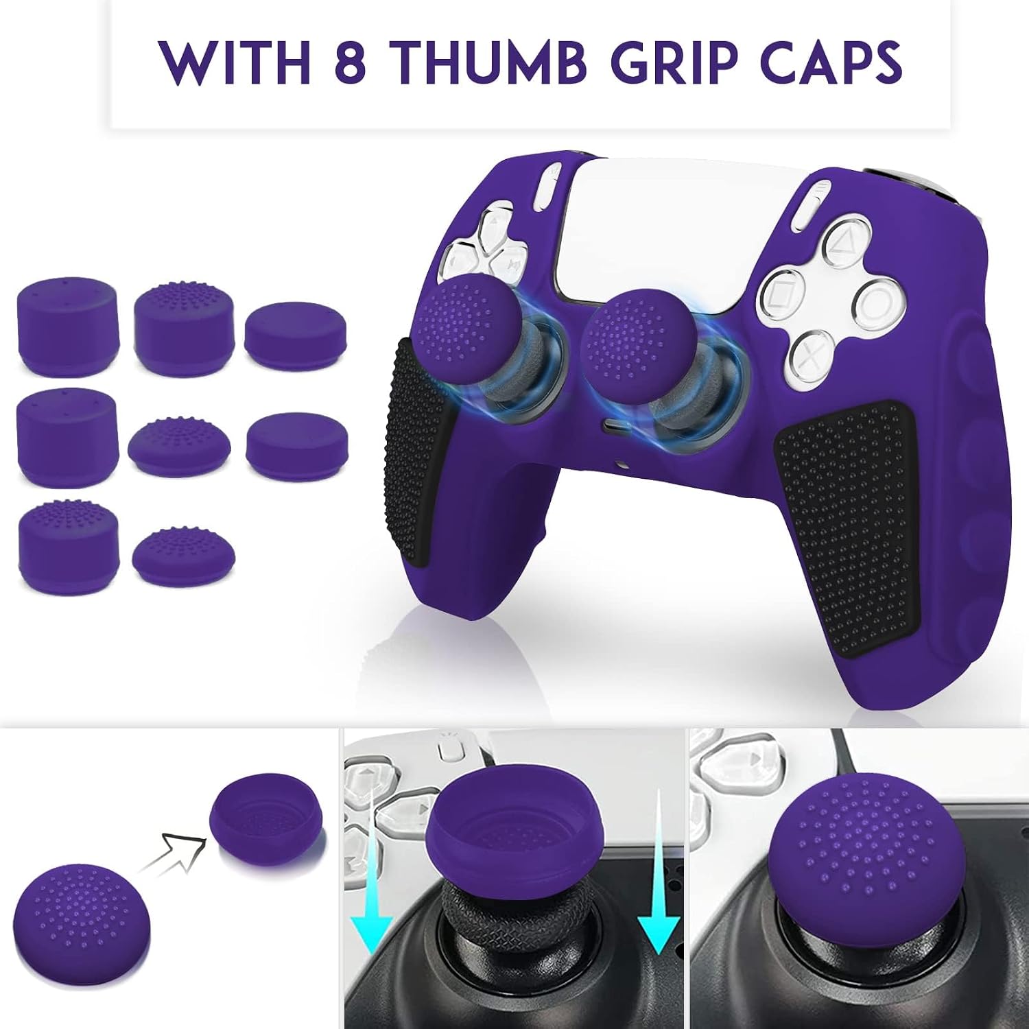 Detalle de SIKEMAY Anti-Slip PS5 Controller Skin + Thumb Grip Caps (2-Pack)