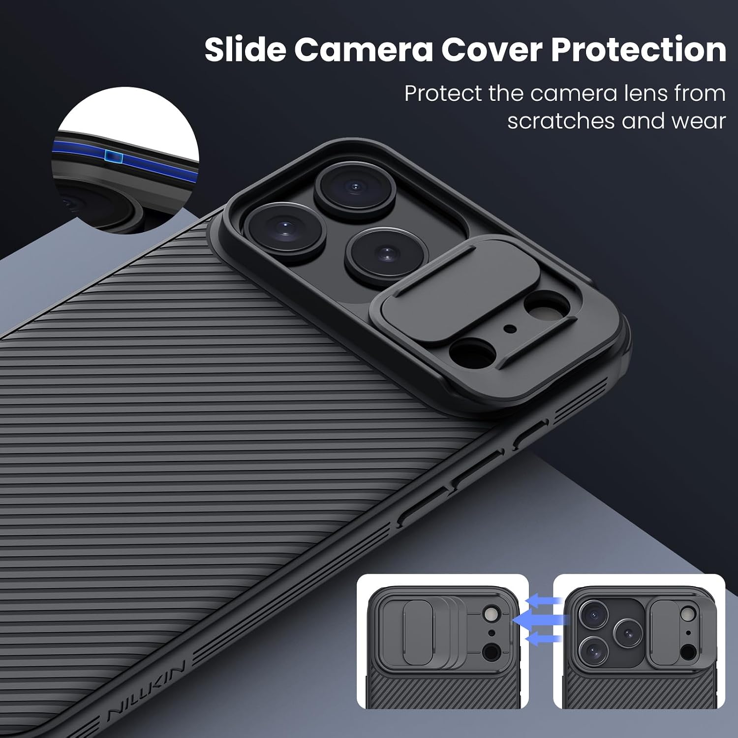 Detalle de Nillkin Magnetic Case for iPhone 17 Pro 6.7" – Slim, MagSafe‑Compatible with Double Sliding Camera Cover