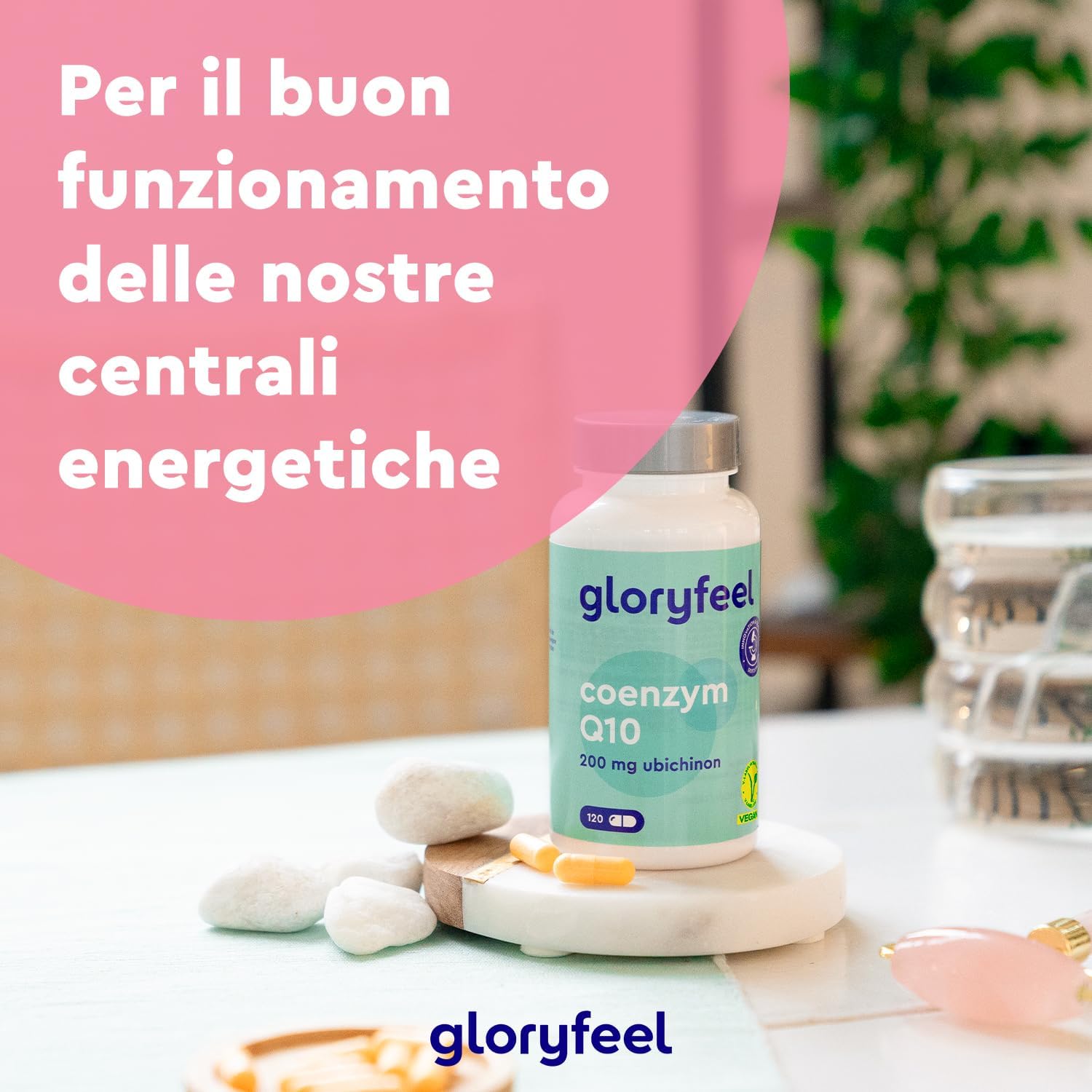 Detalle de Gloryfeel Q10 Coenzima 200 mg Puro, 120 capsule vegane (scorta per circa 4 mesi)