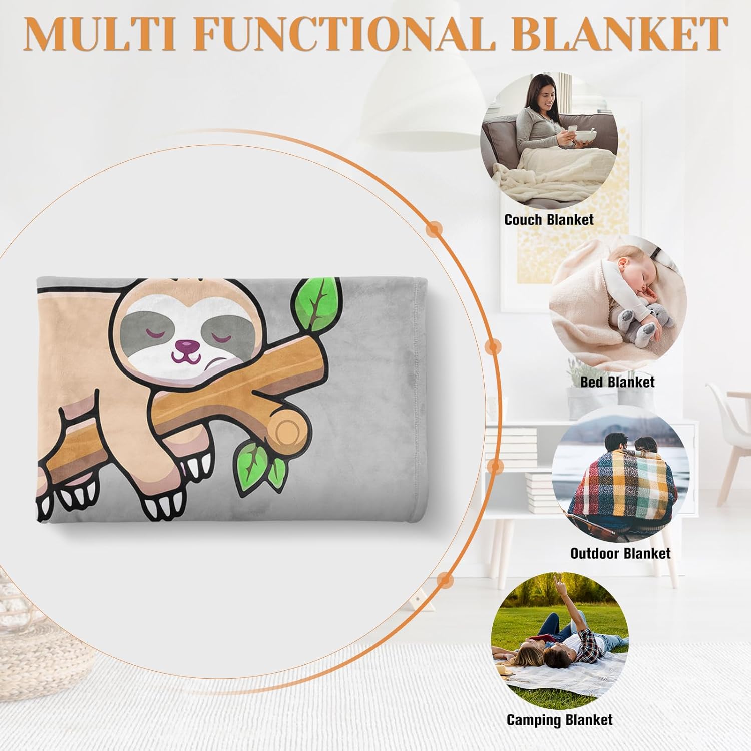 Thumbnail 3 de KAAYEE Kuscheldecke als Vatertagsgeschenk für Papa – Faultier-Design, 100% Flanell