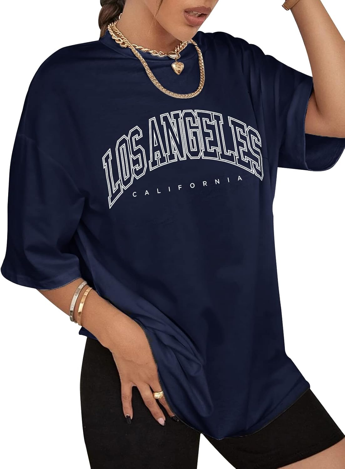 Detalle 2 de Niwicee Damen T-Shirt Lose Rundhals Kurzarm aus 100% Baumwolle – Casual Tops für Sommer