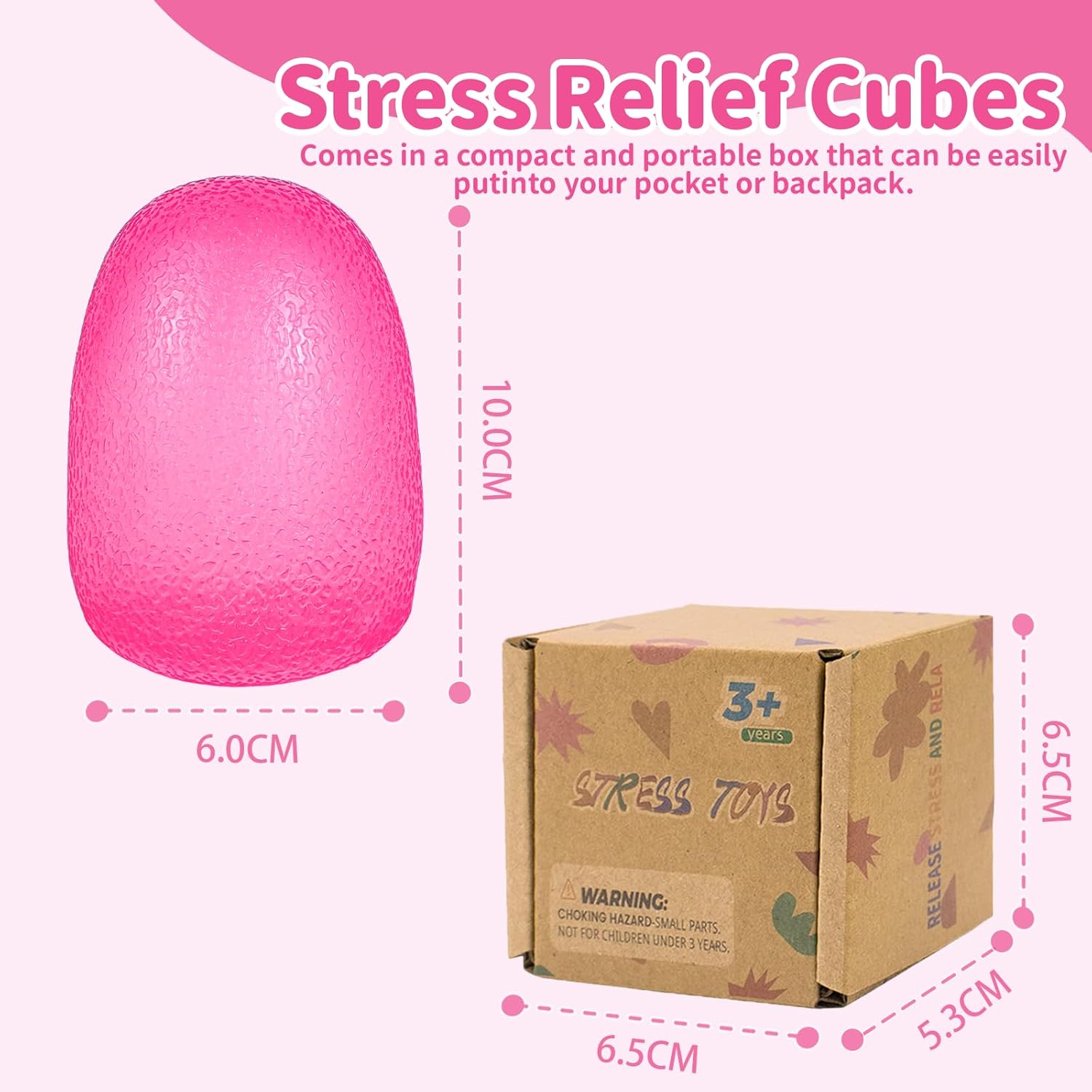 Detalle de Graphinza Squeeze Toys for Kids – Durable, Safe Stress Relief Squeezies (Pink) 3.75in x 2.8in