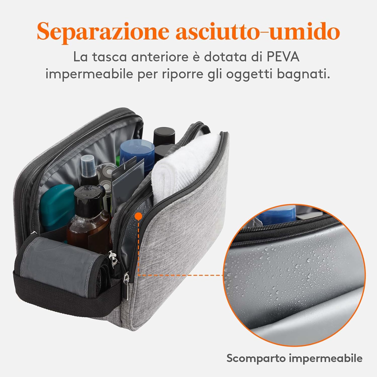 Detalle de Lifewit Beauty Case da Uomo grande grigio con doppia cerniera e scomparti idrorepellenti