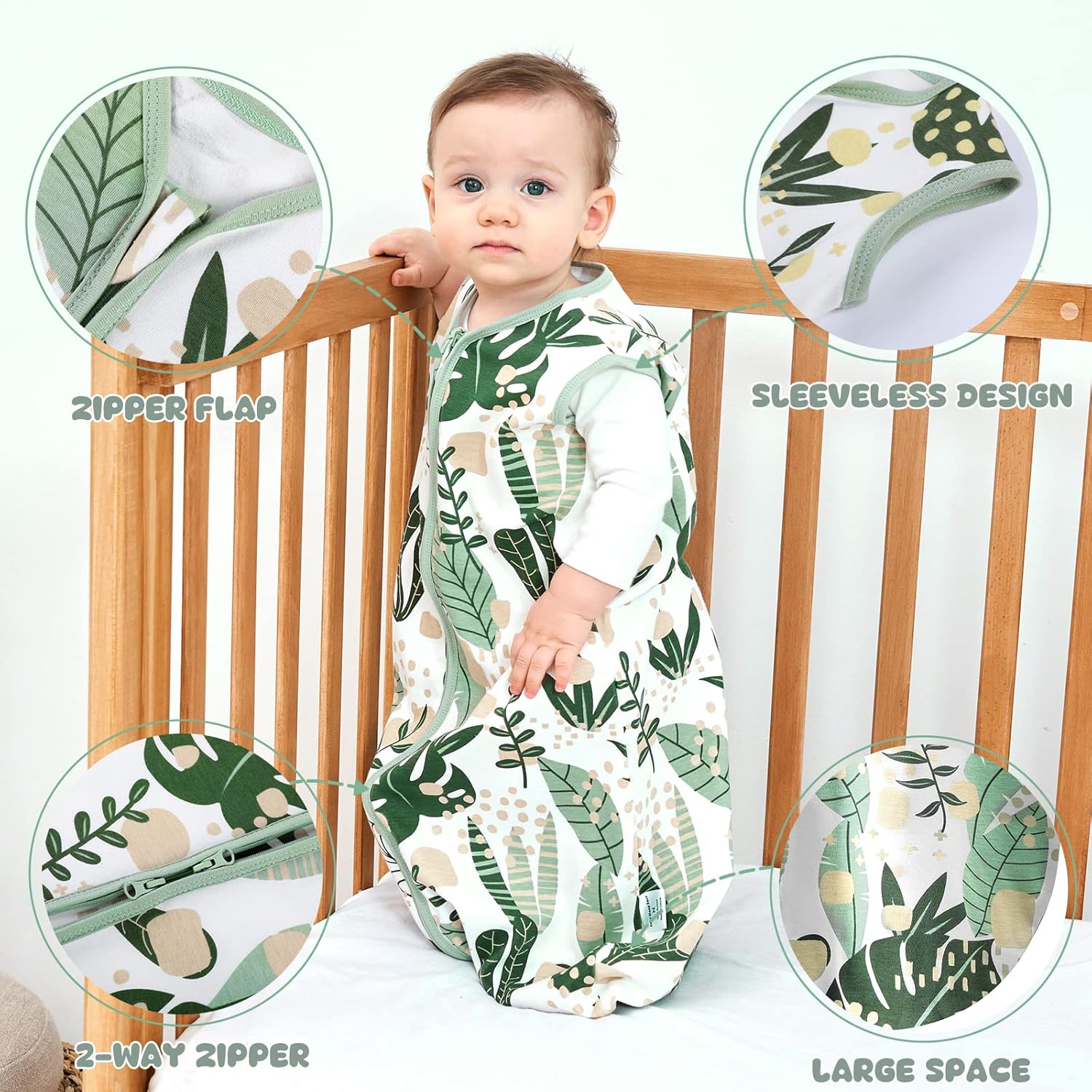 Detalle de Yoofoss Baby Sleeping Bag 0.5 Tog (12–18 Months) 2 Pack – 100% Organic Cotton Summer Sleep Sack