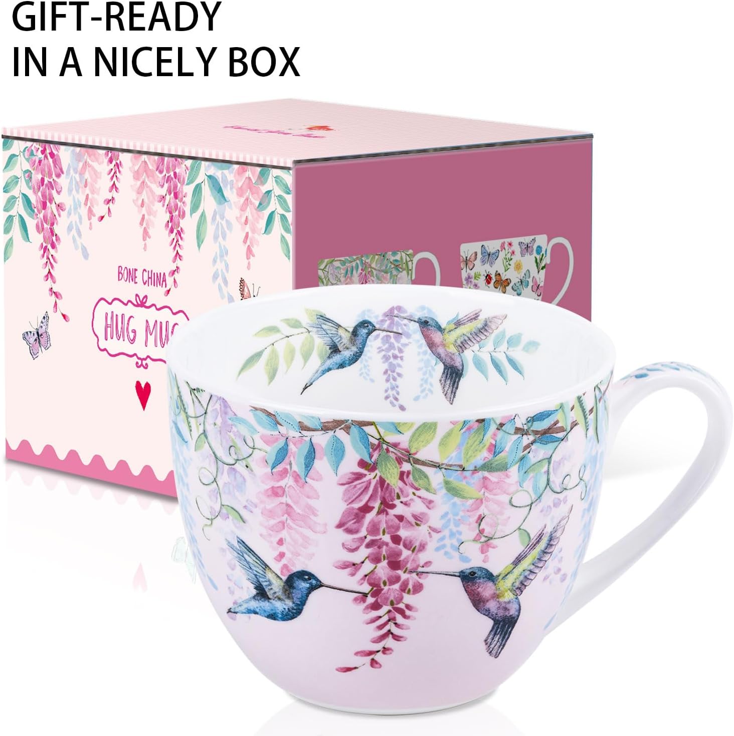 Thumbnail 2 de Spring Hummingbird Hug Mug - 20oz Pink Bone China by Harvest Green Studio
