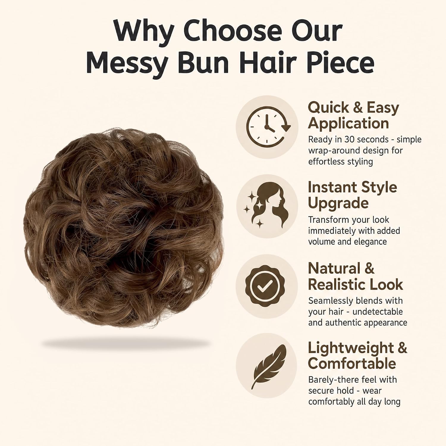 Detalle de Qunlinta Messy Bun Hair Piece Light Chestnut Brown
