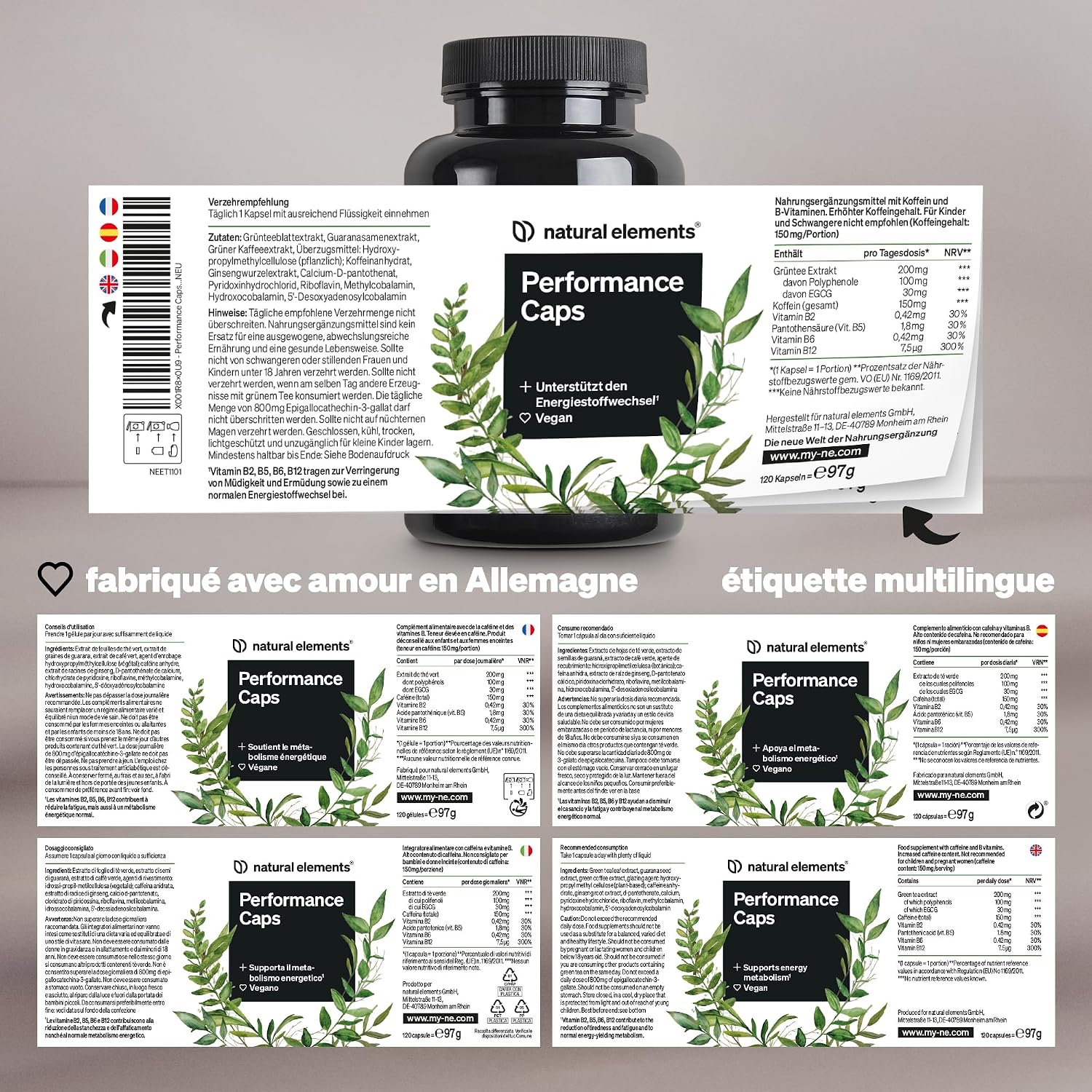 Thumbnail 3 de Performance Caps – 120 gélules de caféine végétale (thé vert, guarana, café vert) + vitamines B, véganes