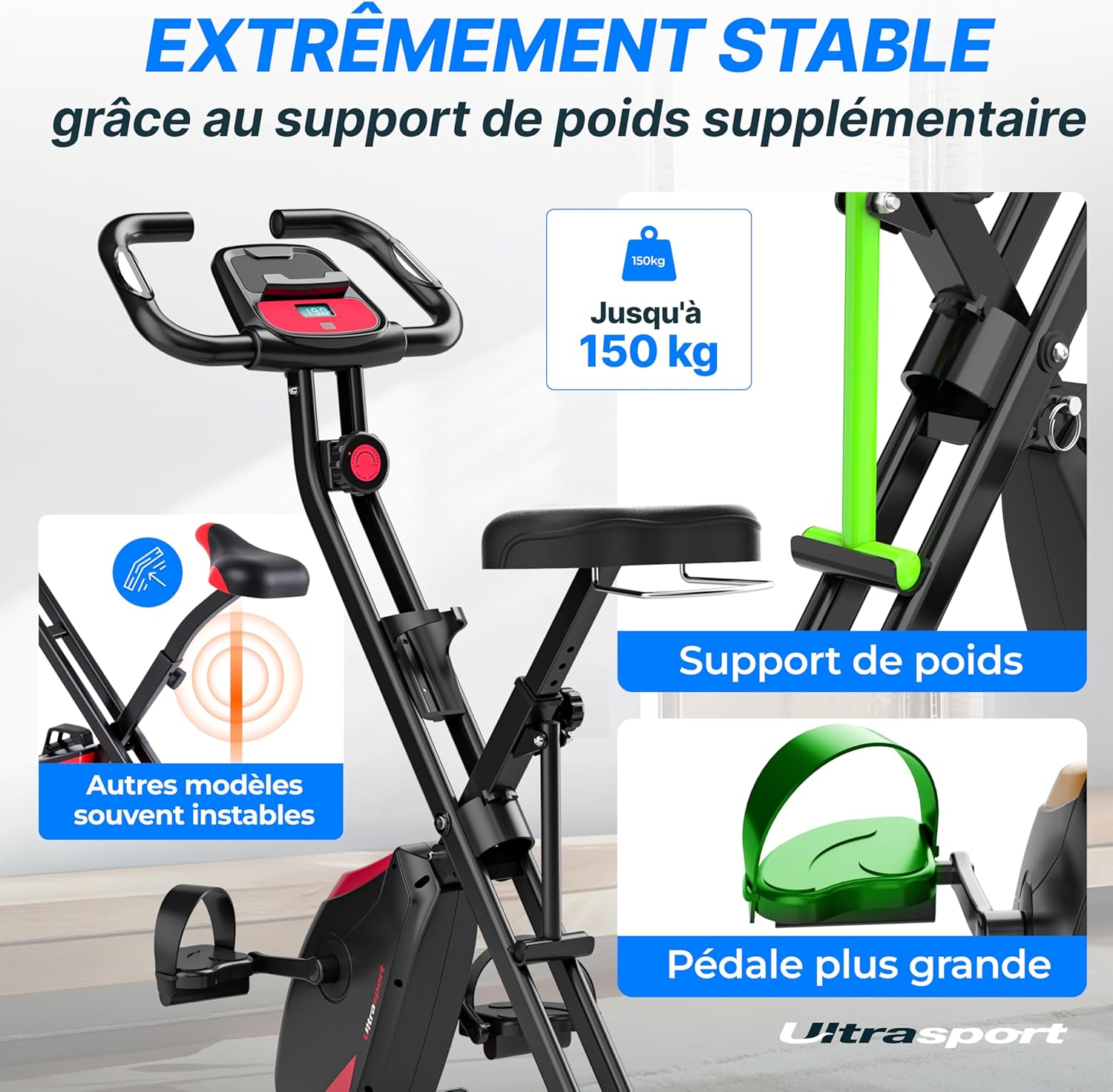 Thumbnail 5 de Ultrasport F-Bike Pro vélo d’appartement pliable