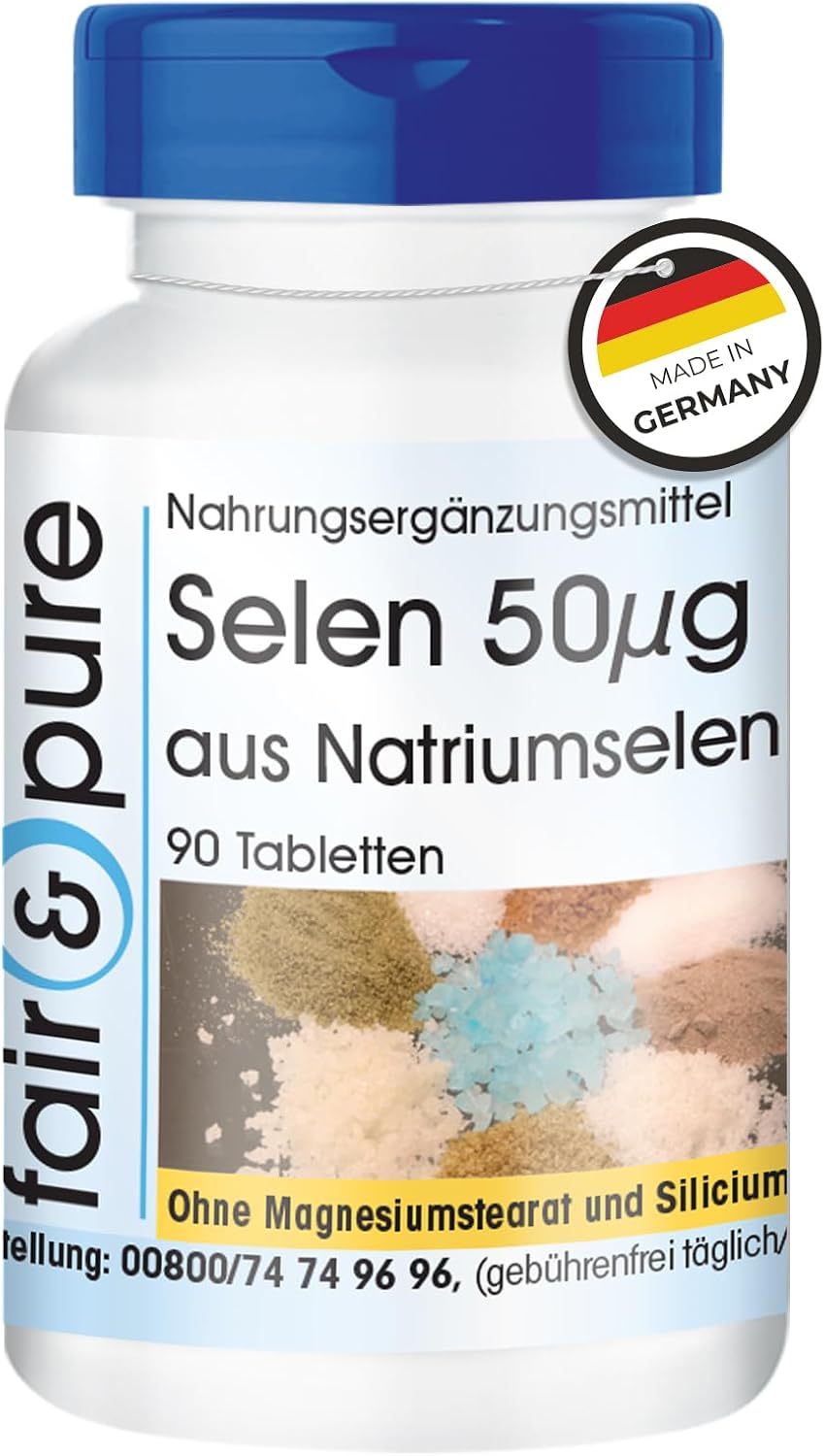 Detalle de Fair & Pure Selen 50µg aus Natriumselenit – 90 Tabletten, vegan, schluckfreundlich, hergestellt in Deutschland
