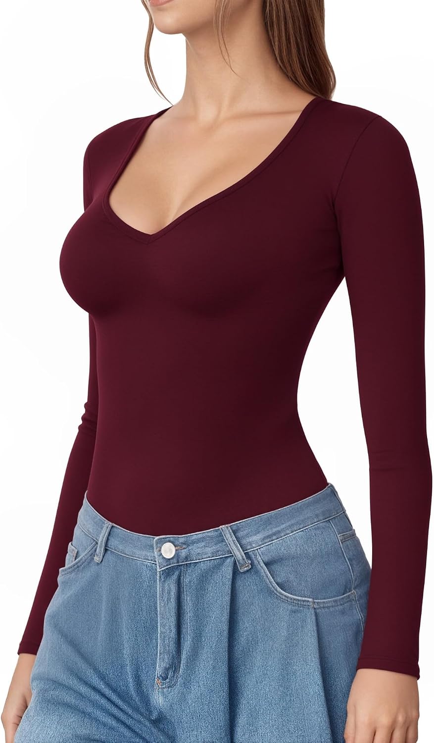 Detalle 2 de ALGALAROUND Women's Long Sleeve V-Neck Top — Slim Fit Casual to Dressy Layer