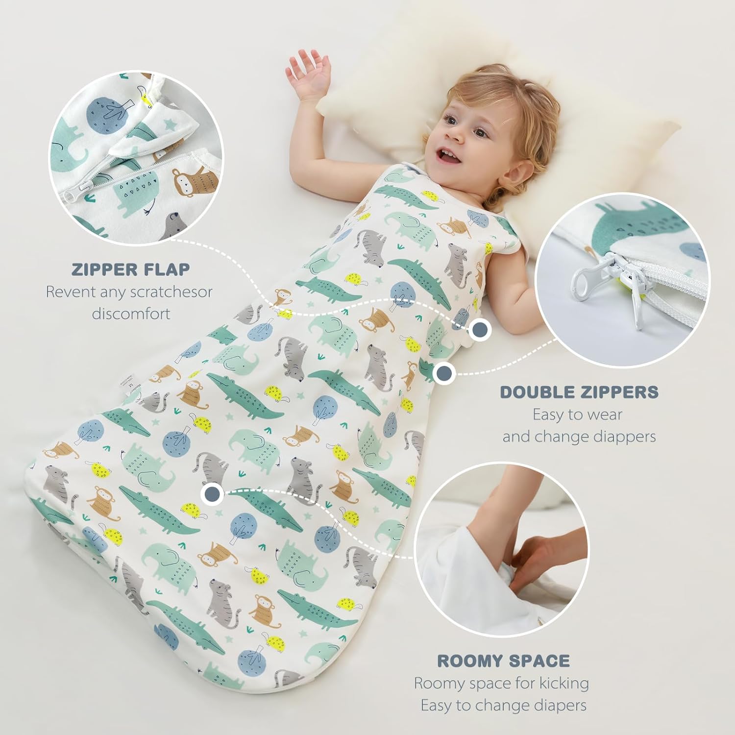 Thumbnail 5 de Mosebears Sacco Nanna in cotone morbido 0,5 Tog (12-18 mesi) con zip a doppio cursore