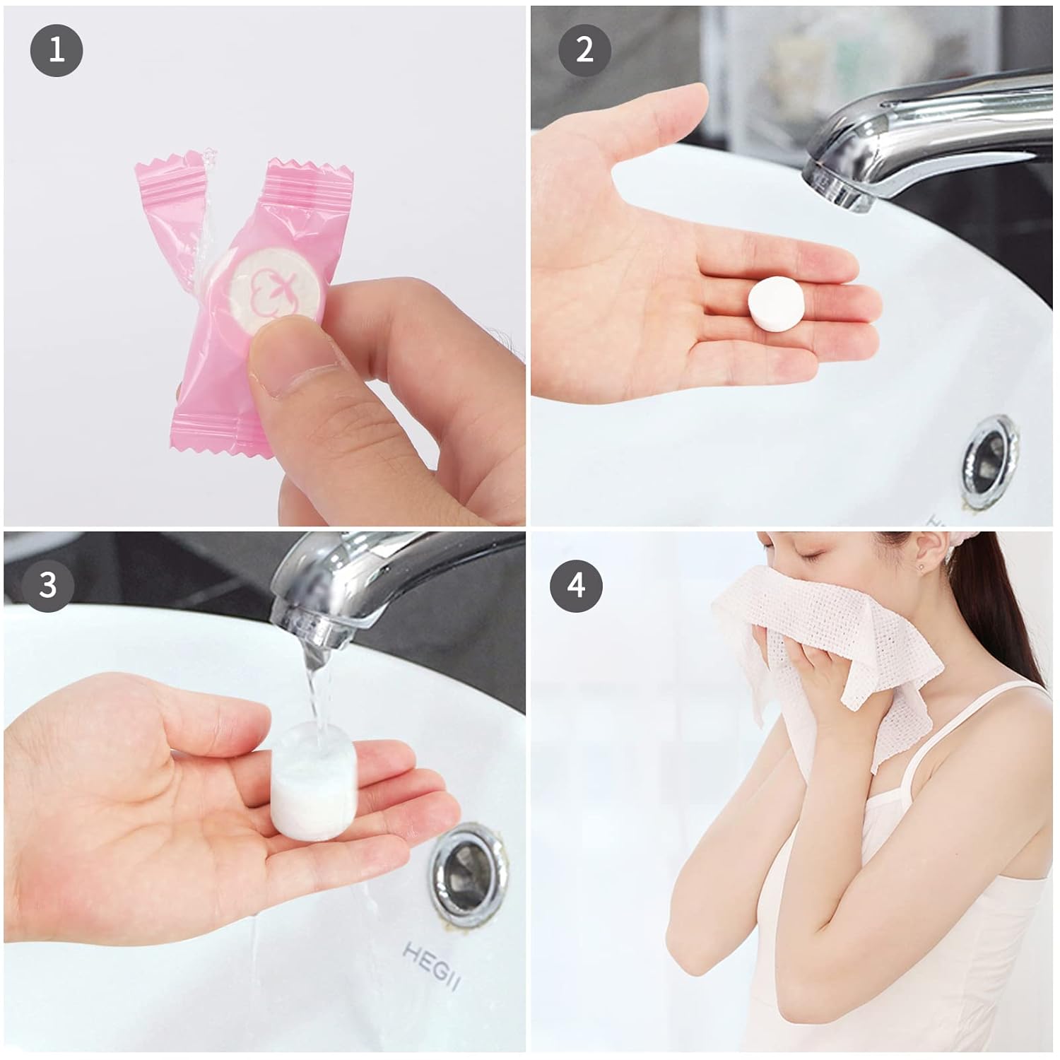 Thumbnail 2 de Classycoo Compressed Towel (100 PCS) Mini Disposable Face Towels for Travel, Camping, Hiking, Sport & Home Use (Pink)