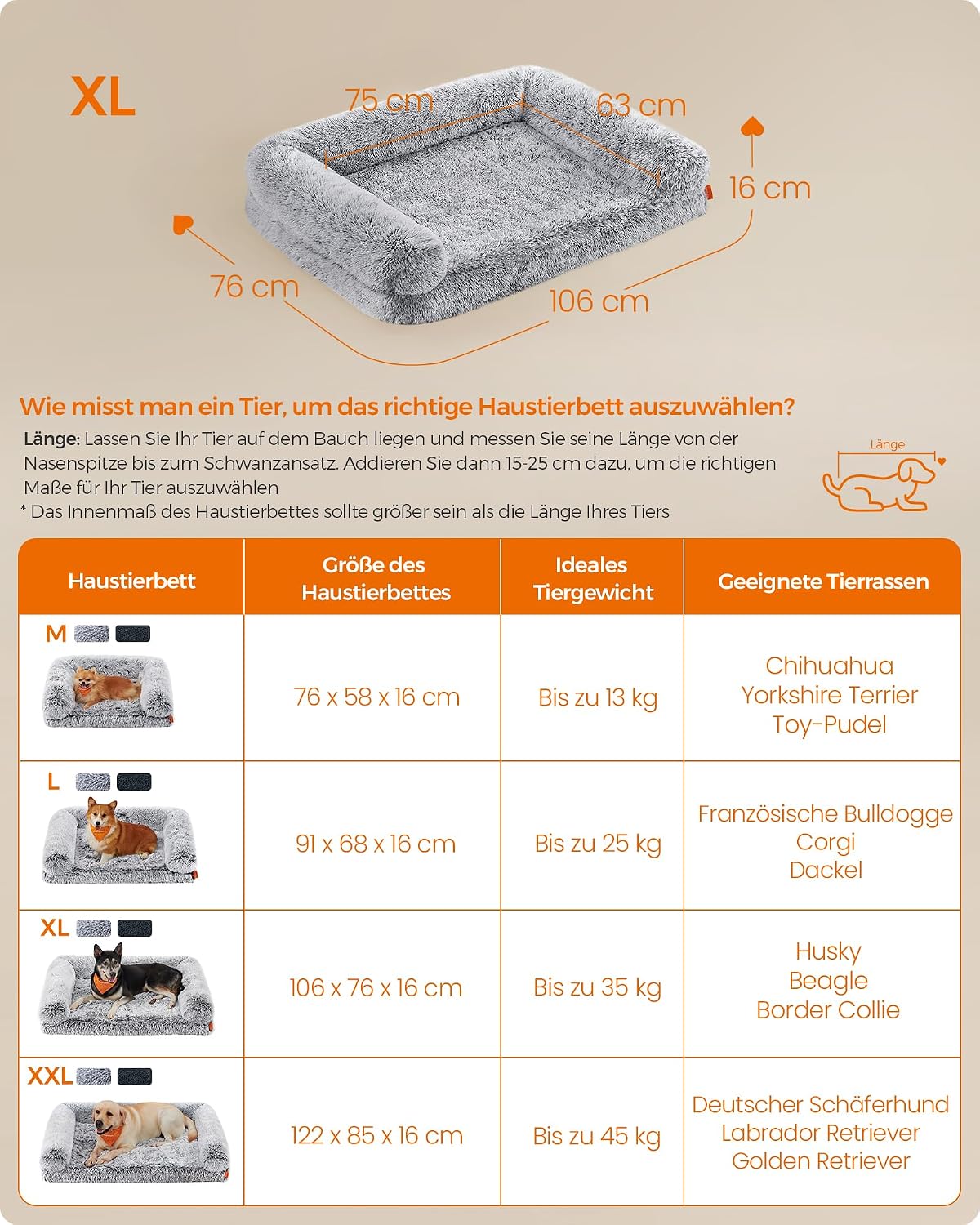 Thumbnail 5 de Feandrea FluffyHug Hundebett XL – Noppenschaumstoff, abnehmbarer Bezug, 106 × 76 × 16 cm