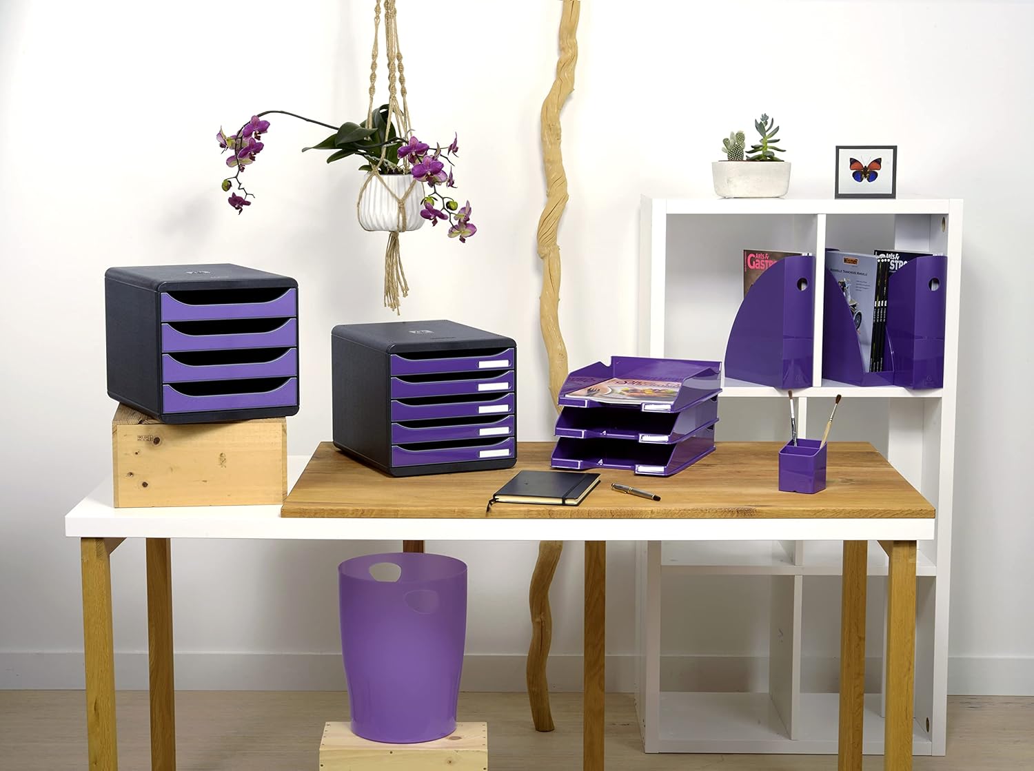 Thumbnail 5 de Exacompta 113220D – Lot de 6 corbeilles à courrier COMBO MIDI violet glossy 34 x 25 x 6,5 cm