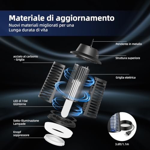 Detalle de Lampada Antizanzare 2-in-1 con luce UV 20W, scarica elettrica 4250V e illuminazione LED – IPX4