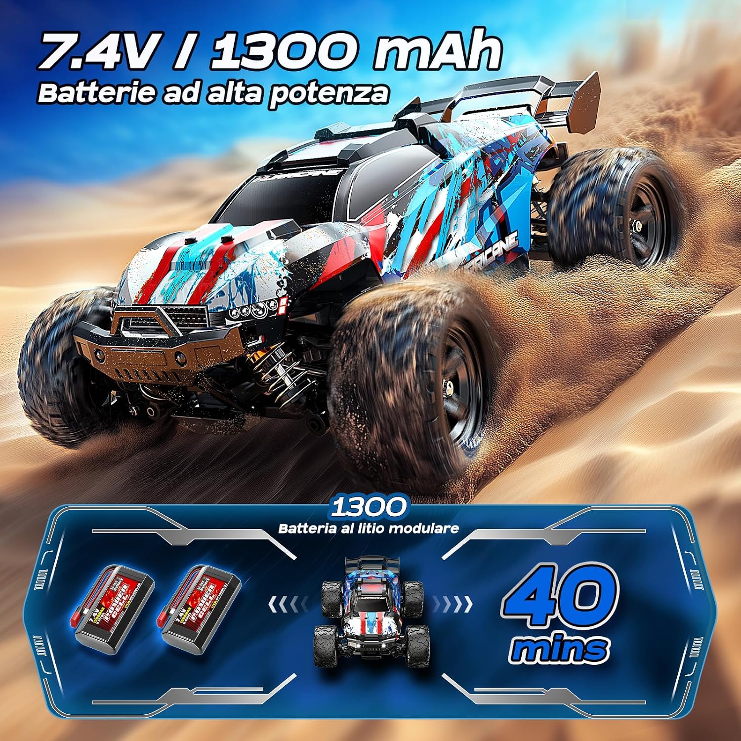 Thumbnail 3 de Macchina telecomandata 1:18 4WD RC fuoristrada fino a 40 km/h, compatta per esterni (2 batterie incluse)