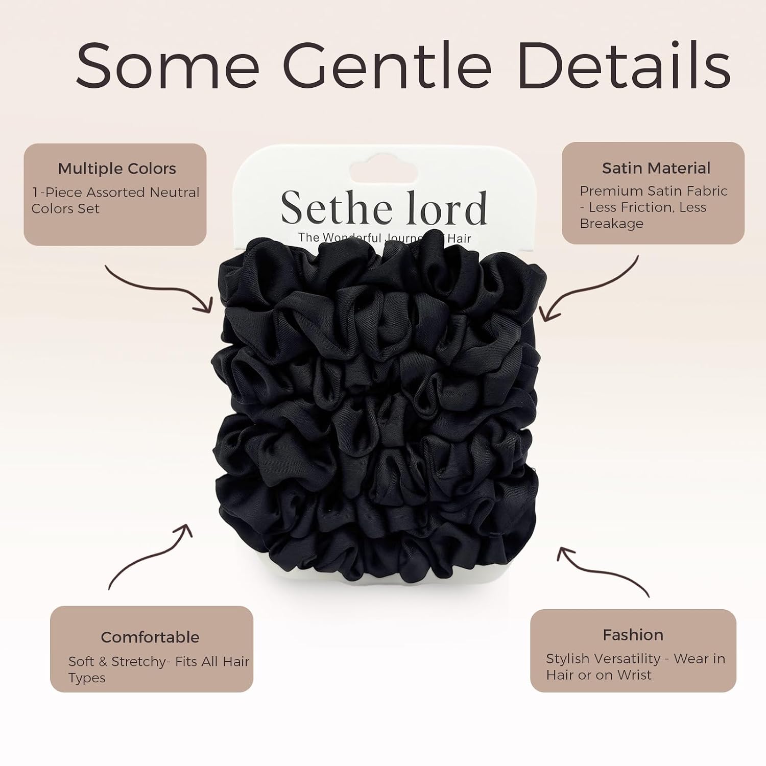 Detalle de Satin Hair Scrunchies, 7-Piece Set