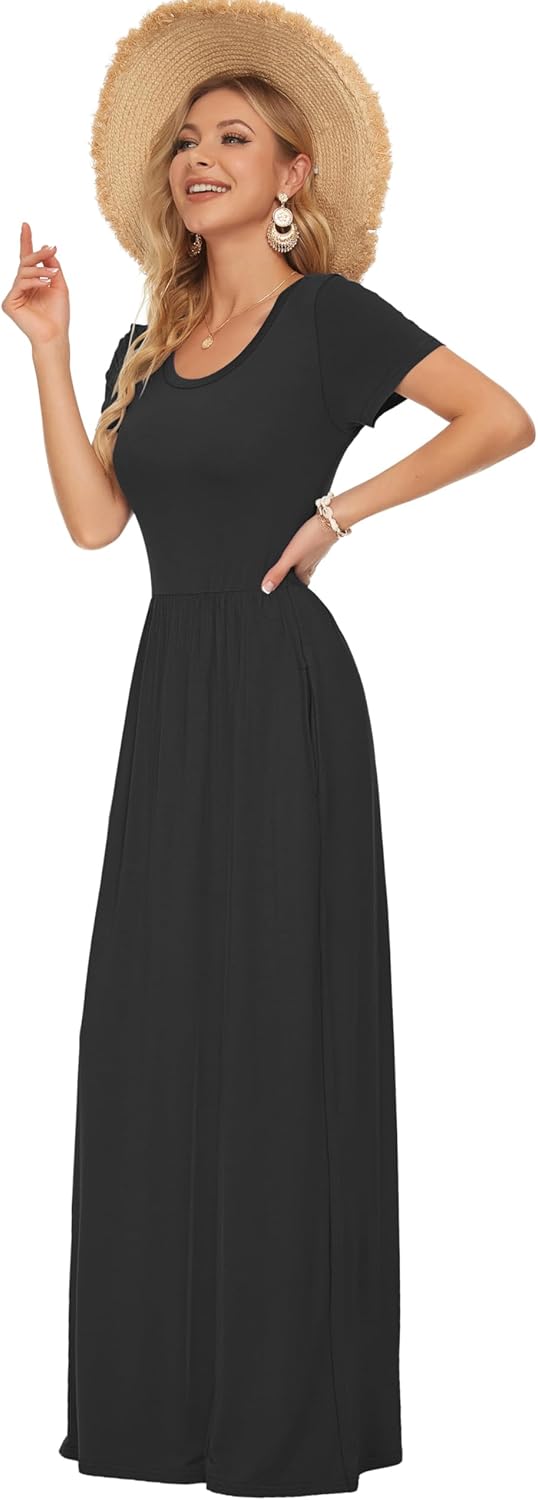 Thumbnail 4 de AUSELILY Damen Kurzarm Sommer Casual Long Maxi Kleid mit Taschen