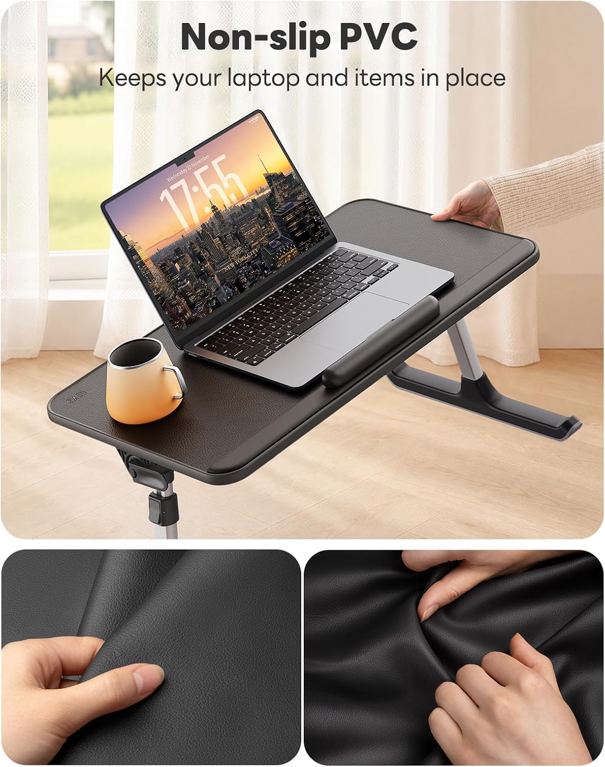 Detalle 2 de SAIJI Leather Laptop Bed Tray Table (Adjustable Lap Desk with Removable Stopper) - Medium, Black