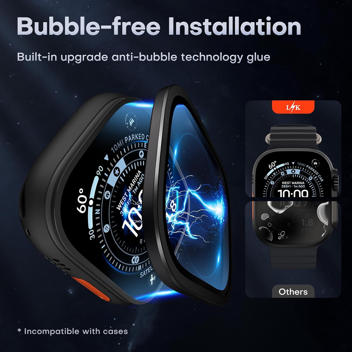 Thumbnail 2 de LϟK 2 Pack Screen Protector for Apple Watch Ultra 3 / Ultra 2 / Ultra (49mm) – 9H Tempered Glass + Titanium Alloy Frame, Black